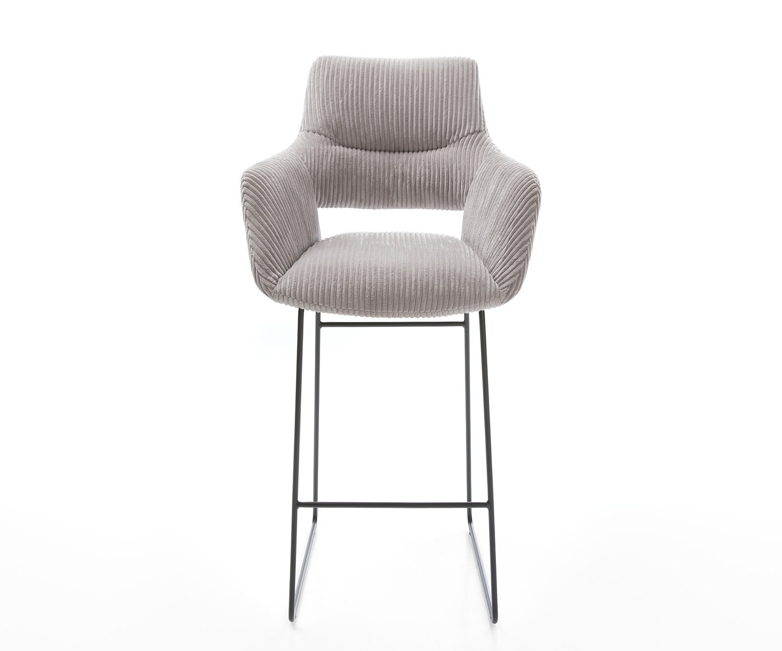 Chaise-de-bar Yago-Flex velours côtelé gris argenté Piètement traîneau métal noir Ressorts ensachés 1