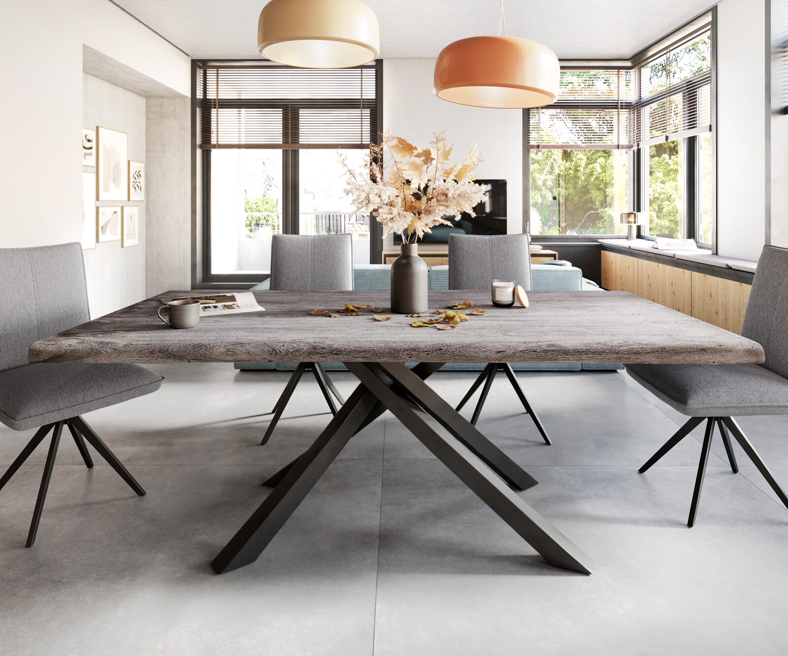 Table à manger Edge 200x100 XL acacia platine cadre croisé rectangle noir Live-Edge 2 Table à manger Edge 200x100 XL acacia platine cadre croisé rectangle noir Live-Edge 2