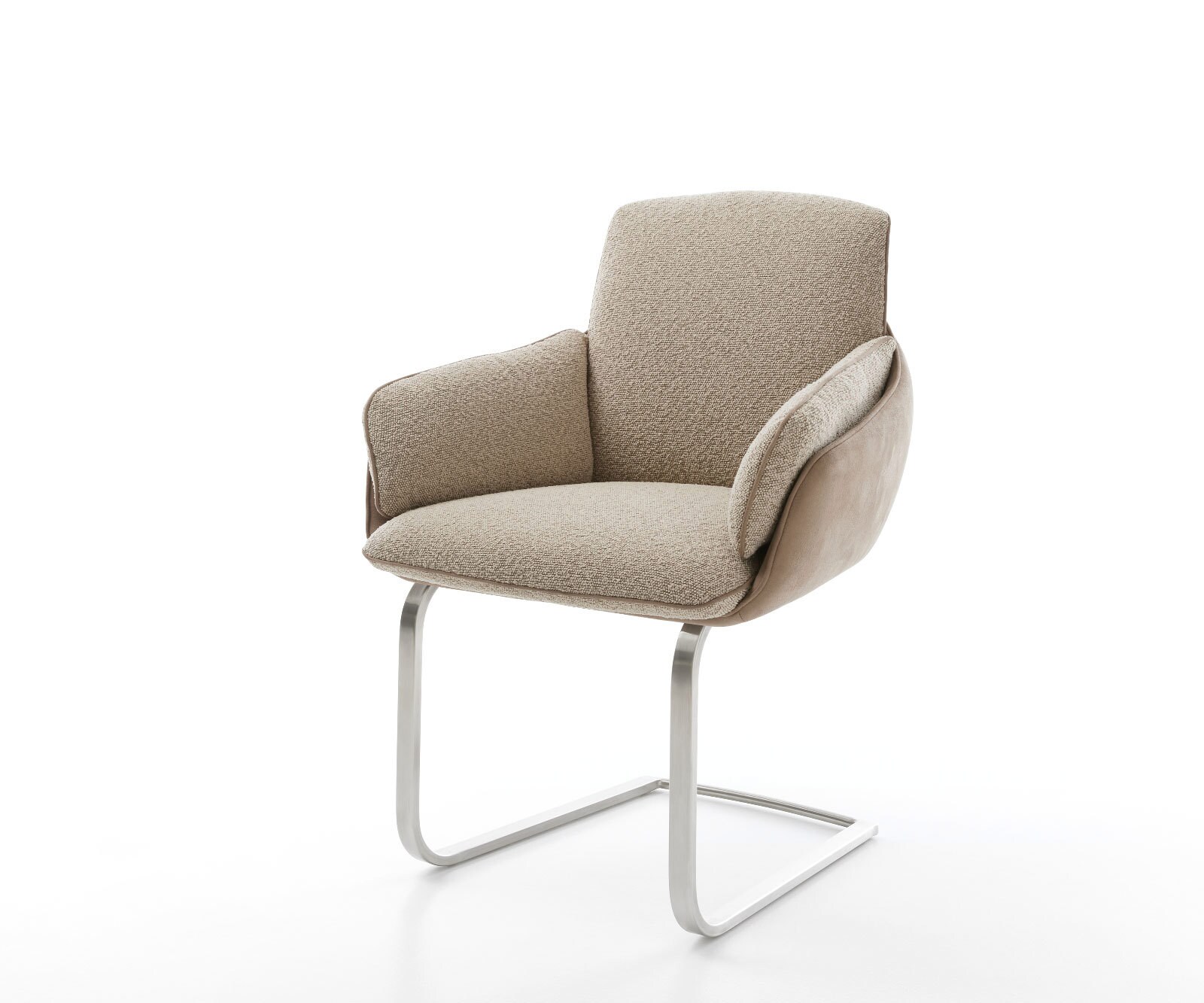 Cantilever Luan-Flex avec accoudoirs tissu mixte couleur boue pied cantilever plat acier inoxydable brossé