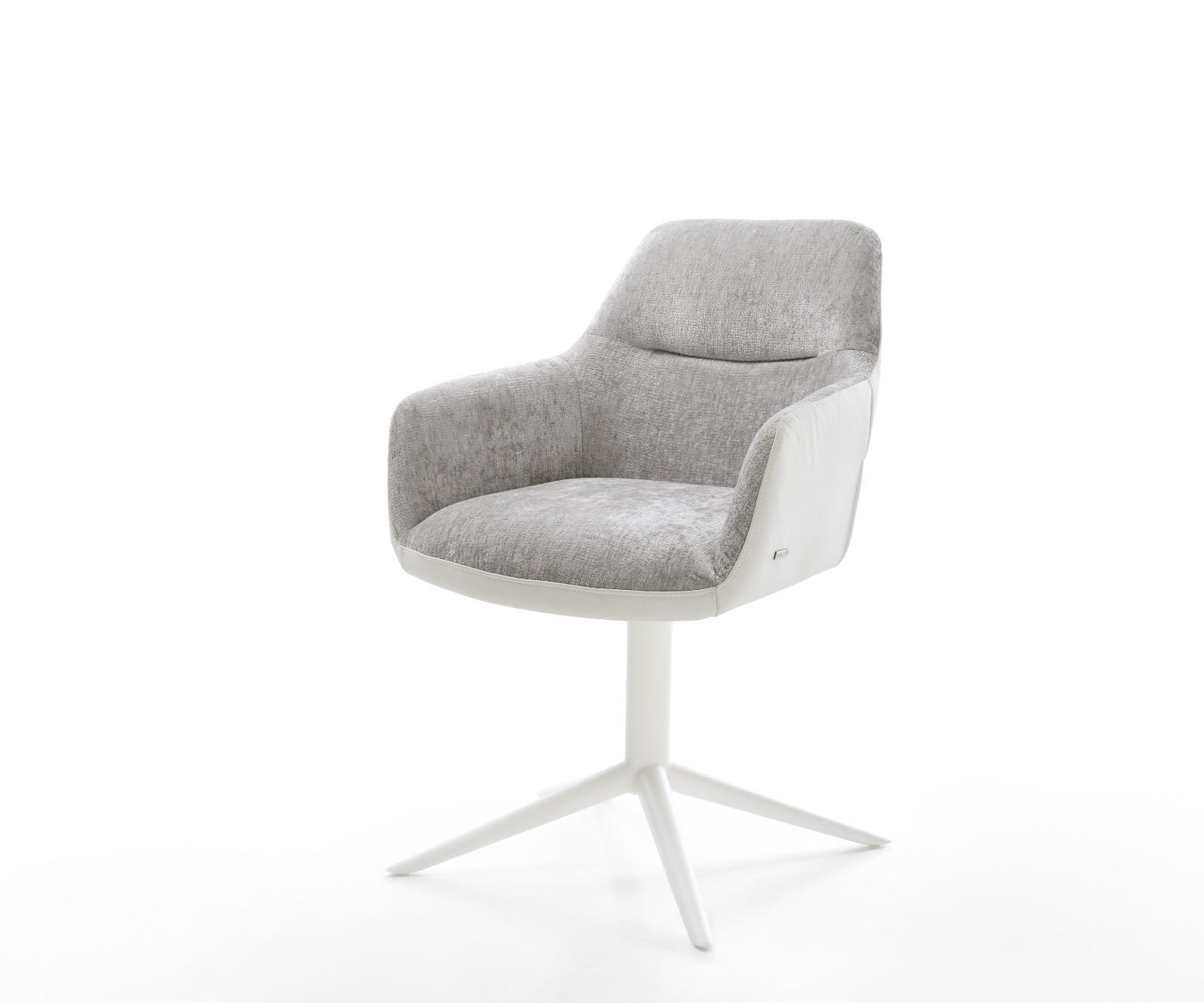 Chaise-pivotante Pejo-Flex tissu mixte cuir de vache blanc-gris argenté pied de chaise 4 branches blanc pivotement sur 360° fonction bascule ressorts ensachés