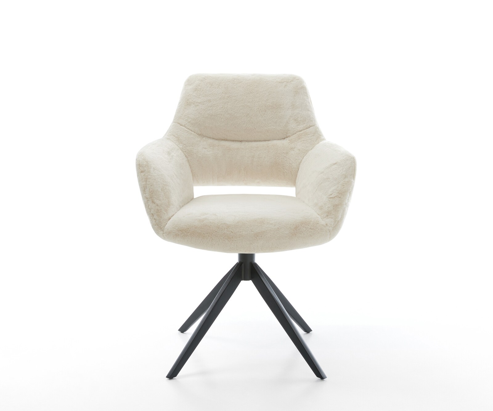 Chaise-pivotante Yago-Flex avec accoudoirs peluche crème-blanc pied croisé large noir pivotement sur 360° fonction bascule resorts ensachés 2