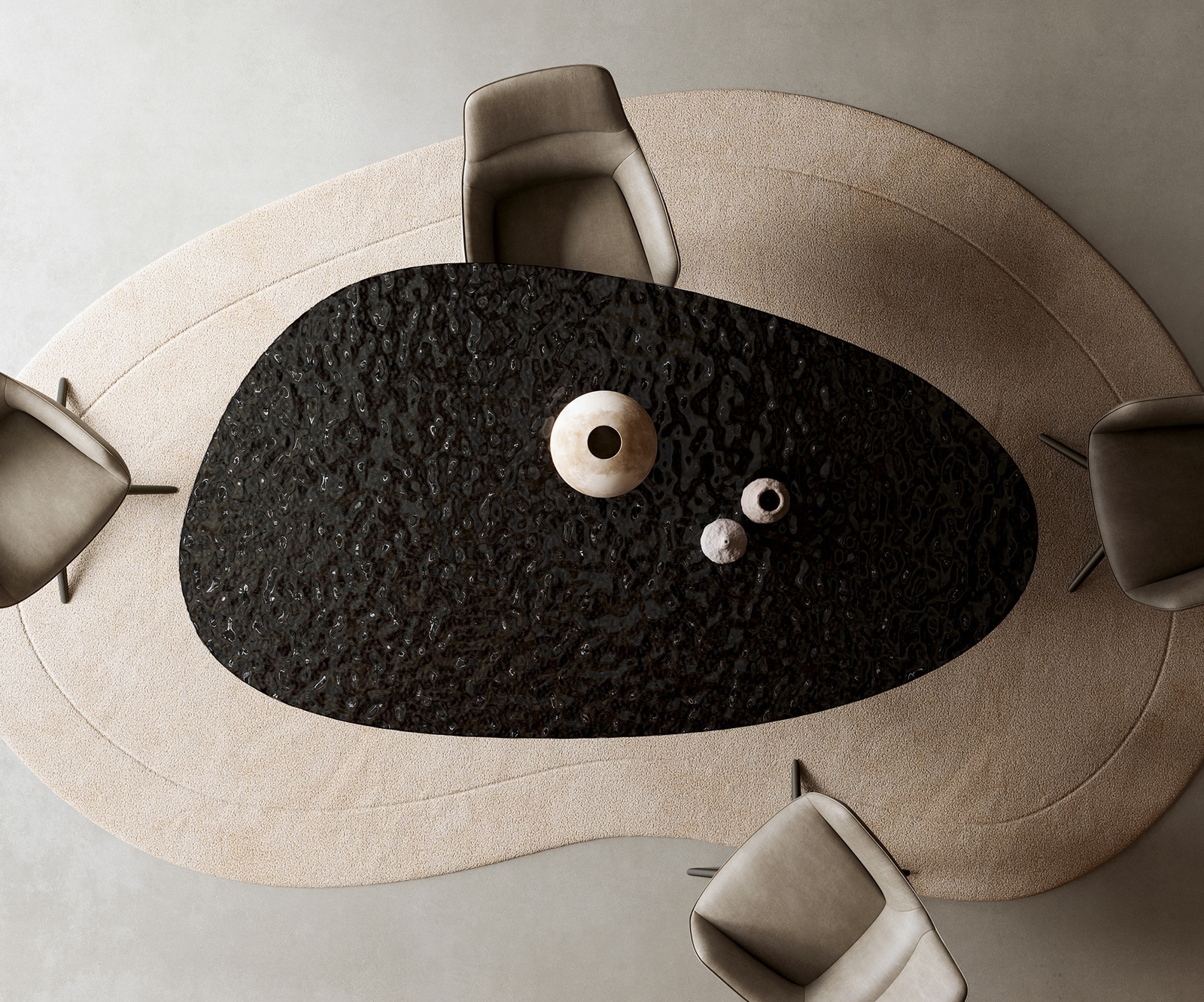 Table à manger Edge Ovale 220x120 Reliefglas RauchNoir 3D-Design Zenthara anguleux Métal Noir 6