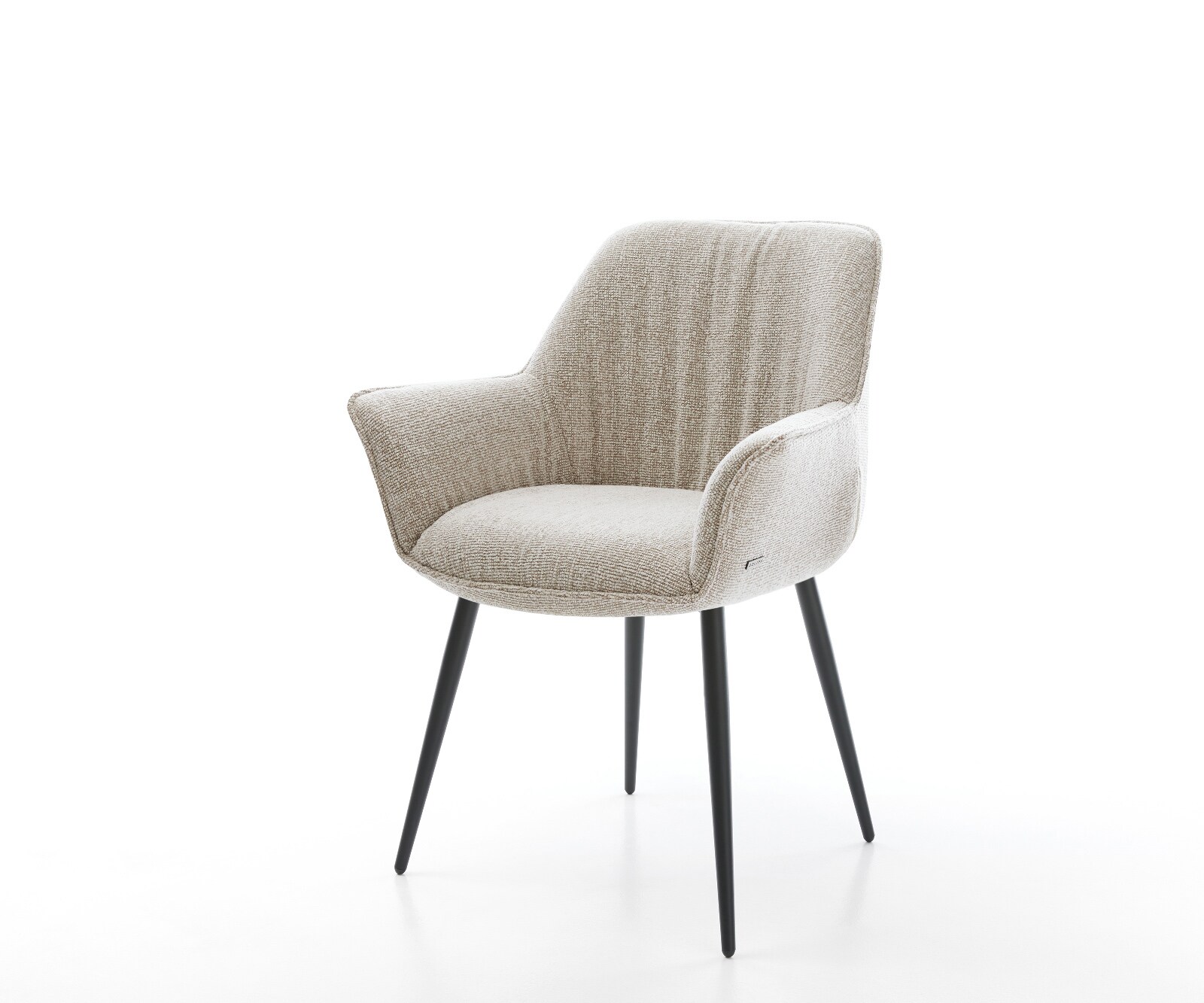 Chaise-de-salle-à-manger Keila-Flex avec accoudoirs tissu tissé doux beige 4 pieds coniques noir 1