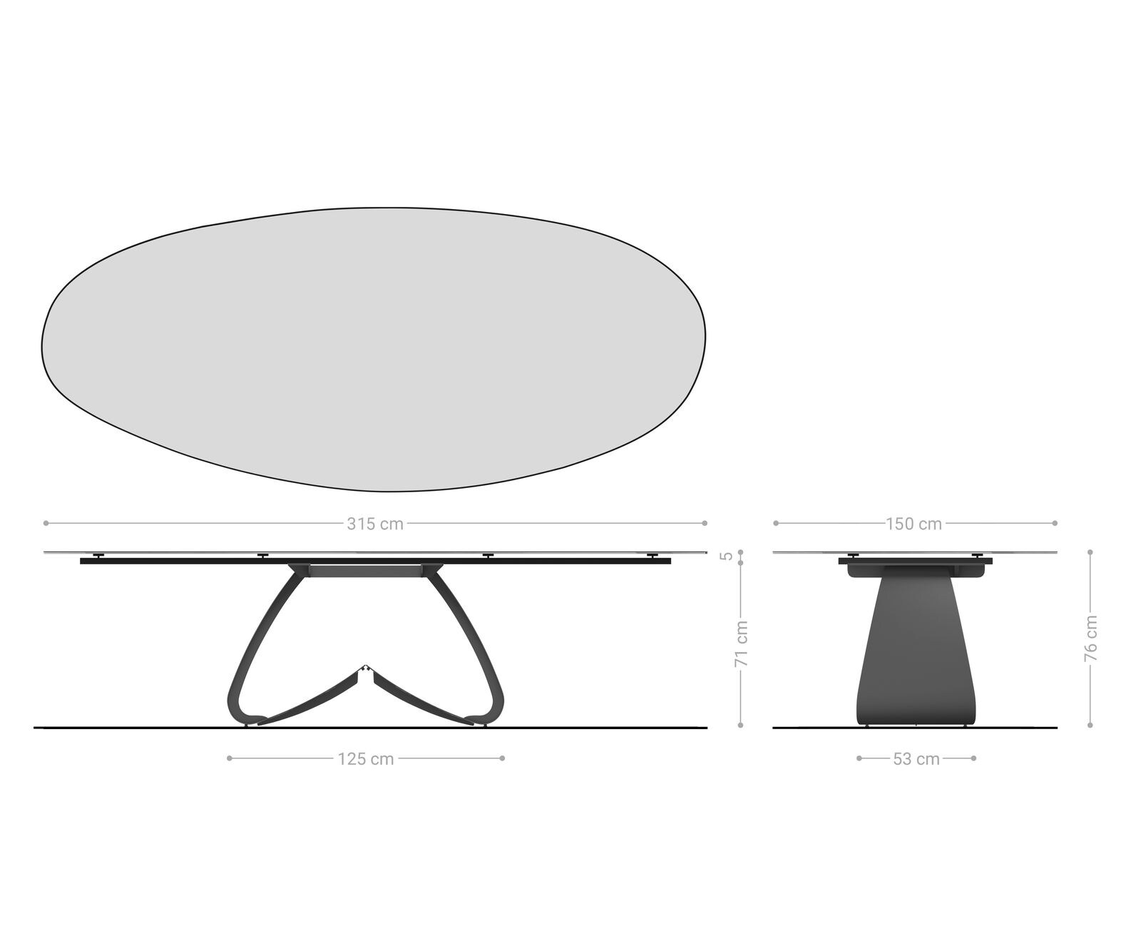 Table à manger Edge Oval 315x150 cm Céramique Iris FMG Onice Oro piètement en W Métal Finition effet Titan 8