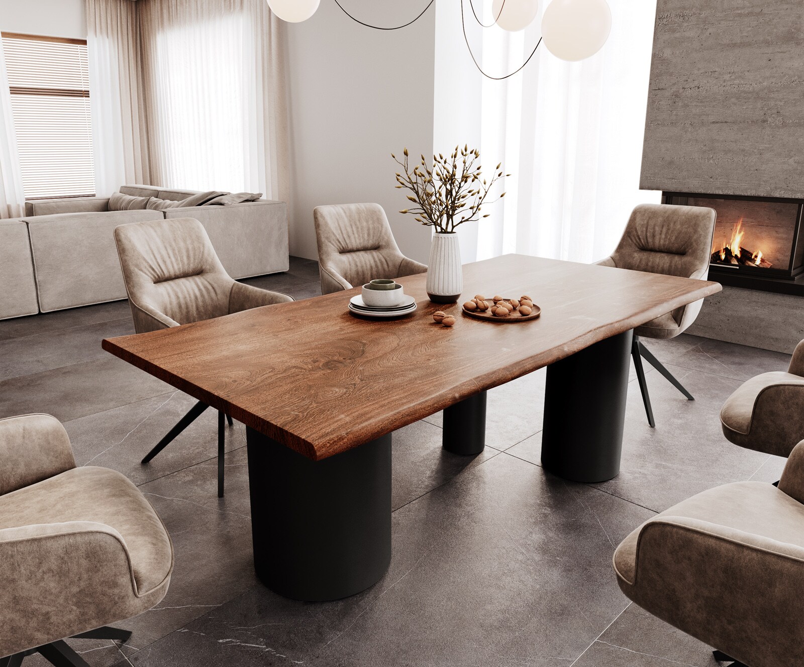 Table à manger Edge 200x100 acacia marron Troa métal noir Live-Edge 1