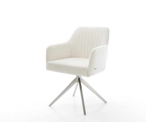 Chaise-pivotante Greg-Flex bouclé doux beige pied croisé large acier inoxydable pivotement sur 360° fonction bascule resorts ensachés