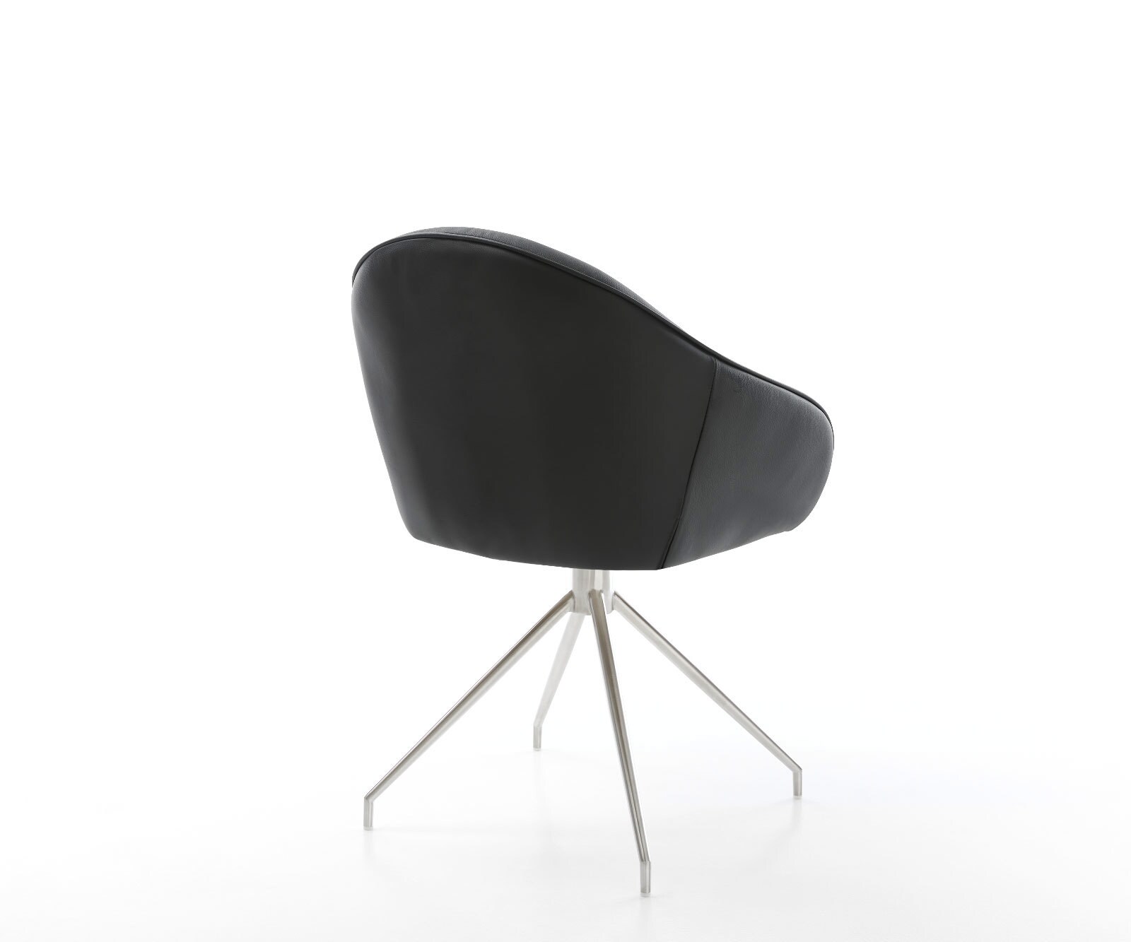 Chaise-de-salle-à-manger Gaio-Flex cuir de vache noir pied croisé conique acier inoxydable brossé 4