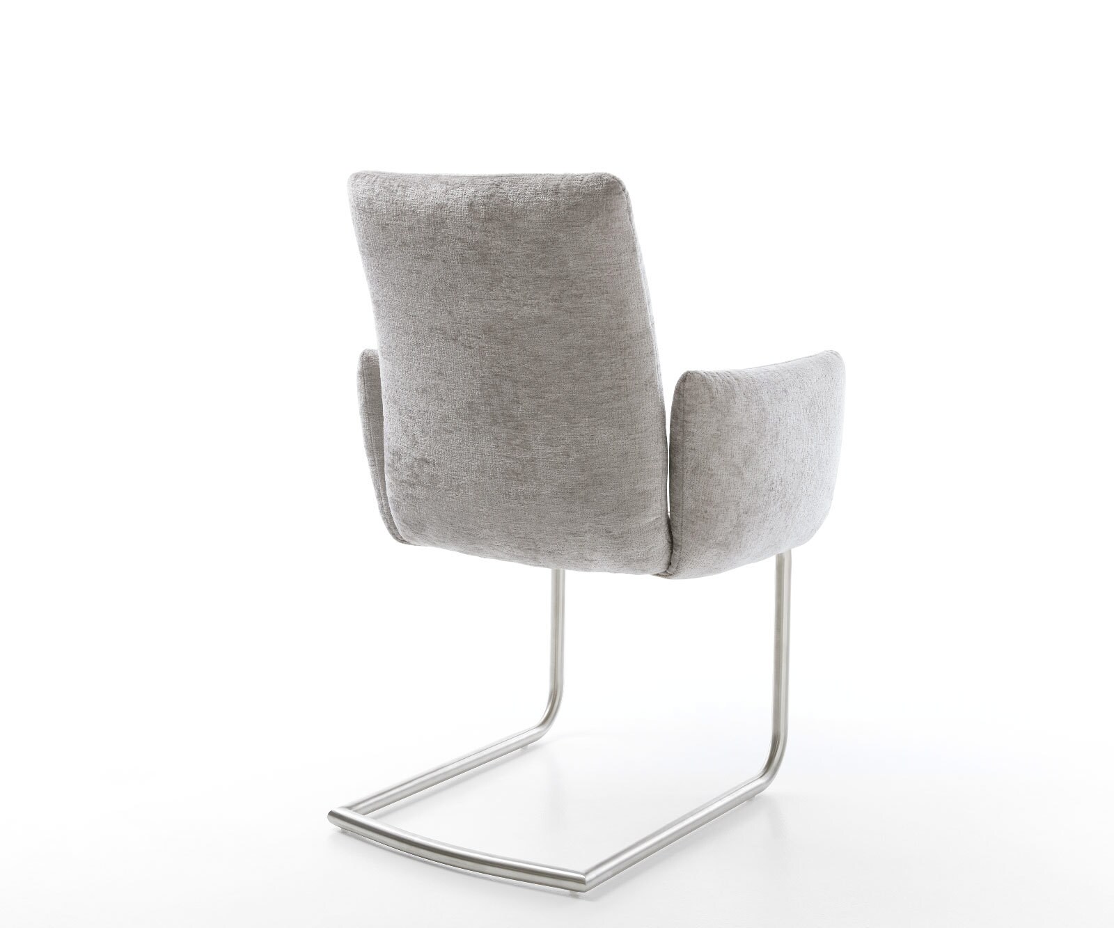 Cantilever Jova-Flex avec accoudoirs chenille gris argenté pied cantilever rond acier inoxydable brossé ressorts ensachés 4