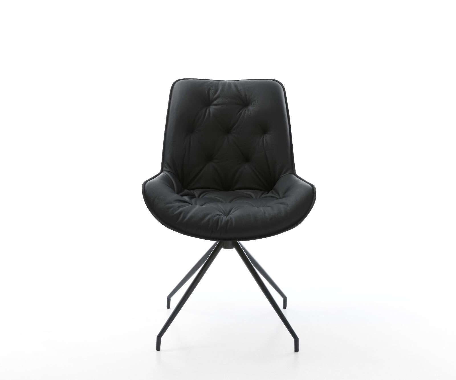 Chaise-de-salle-à-manger Taimi-Flex cuir de vache noir pied croisé conique noir 2 Chaise-de-salle-à-manger Taimi-Flex cuir de vache noir pied croisé conique noir 2