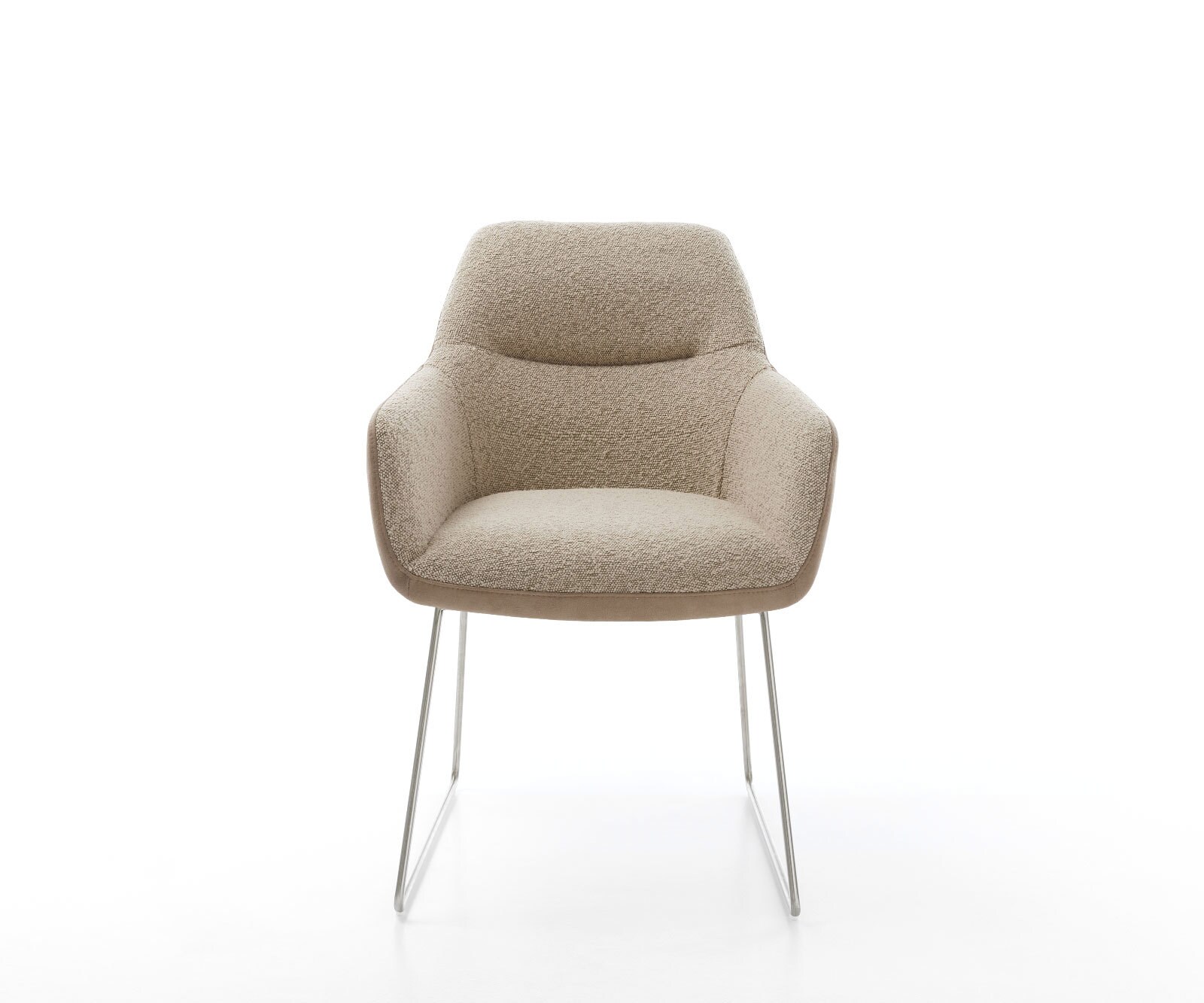 Chaise-de-salle-à-manger Pejo-Flex tissu mixte couleur boue pied trapèze acier inoxydable brossé ressorts ensachés 1