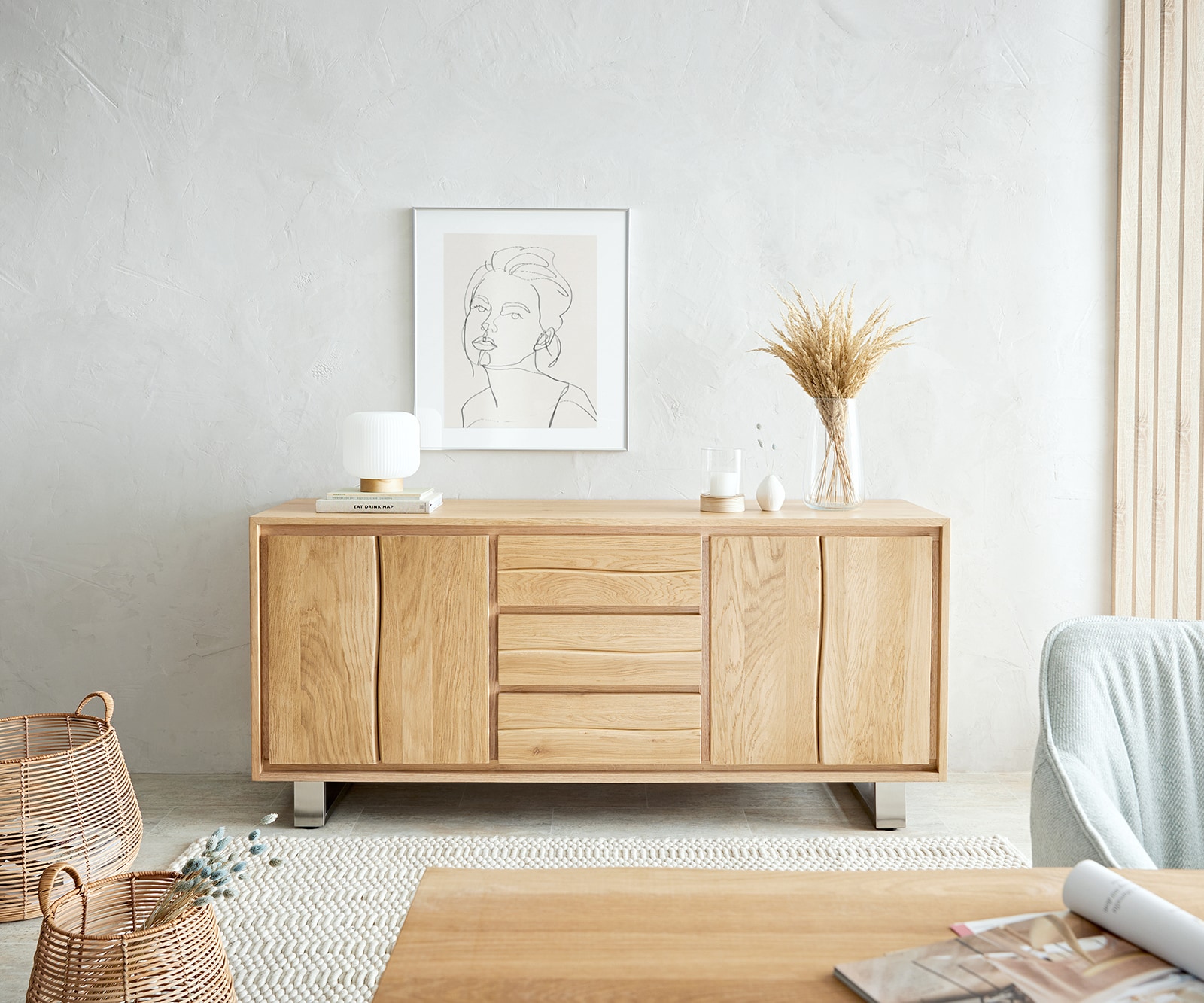 Buffet Live-Edge 170 cm chêne naturel 3 tiroirs 4 portes 3 Buffet Live-Edge 170 cm chêne naturel 3 tiroirs 4 portes 3