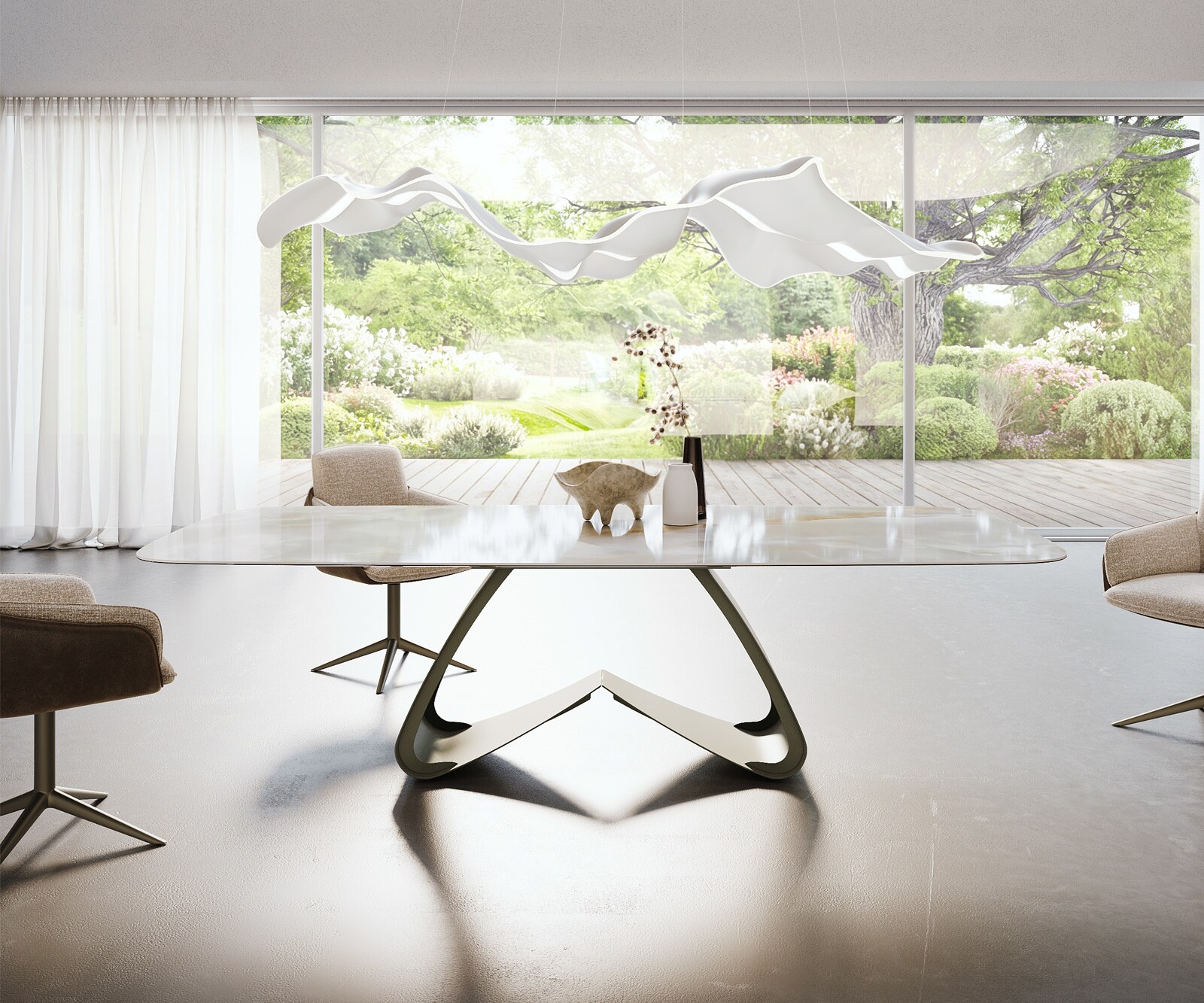 Table à manger Edge Boot 270x120 cm Céramique Iris FMG Onice Grigio piètement en W Métal Finition effet Titan 2