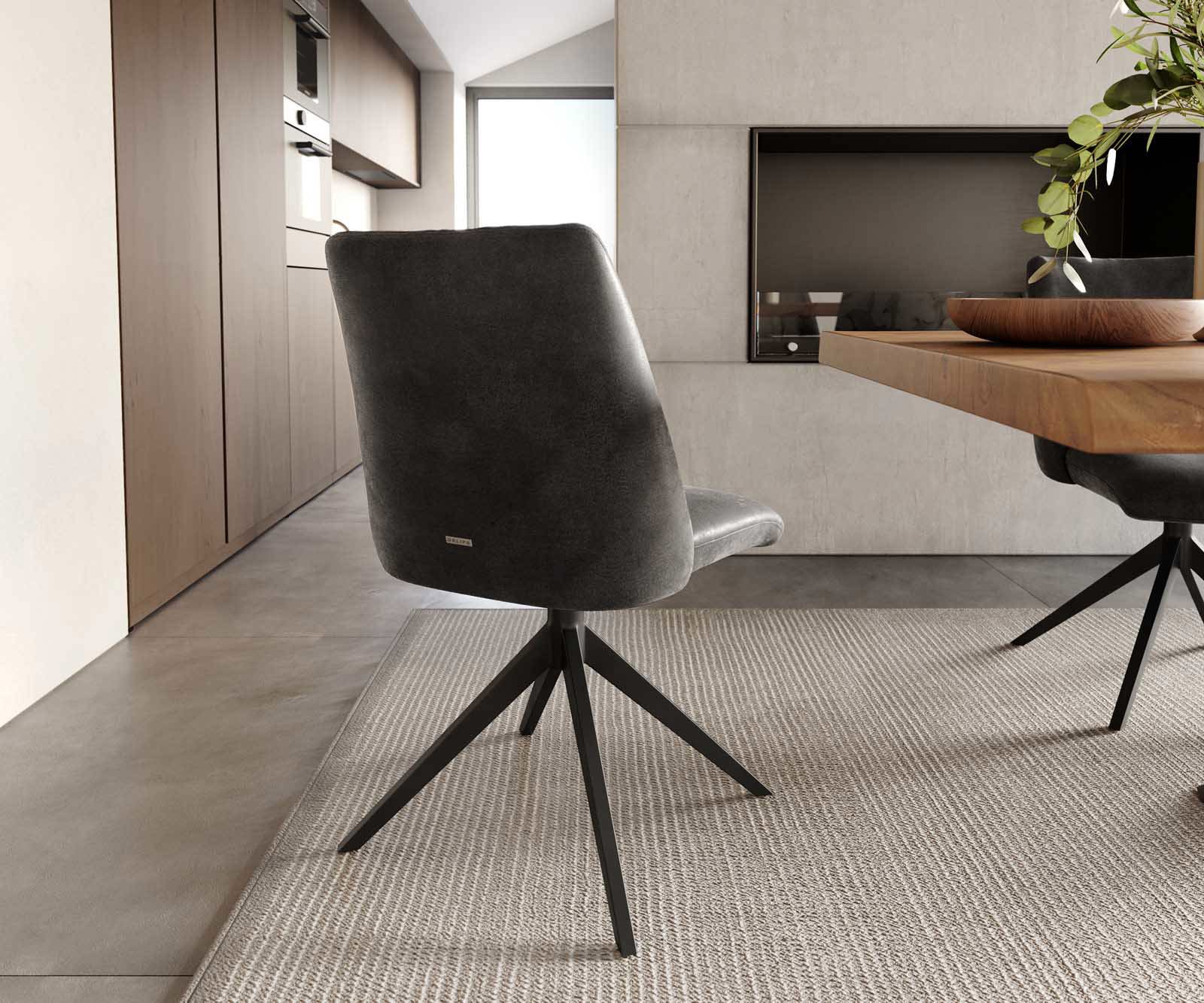 Chaise-pivotante Elso-Flex microvelours anthracite vintage pied croisé large noir pivotement sur 360° ressorts ensachés 3