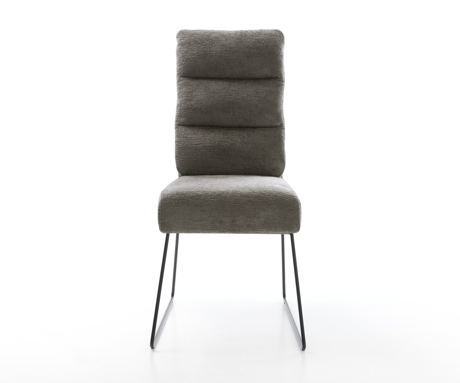 Chaise-de-salle-à-manger Pela-Flex bouclé doux couleur boue pied trapèze noir resorts ensachés 2