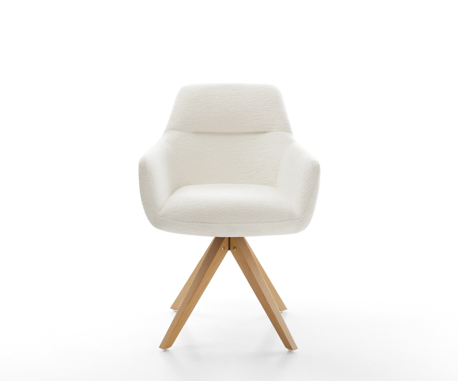 Chaise-pivotante Pejo-Flex bouclé doux beige pied en bois angulaire naturel pivotement sur 180° resorts ensachés 1