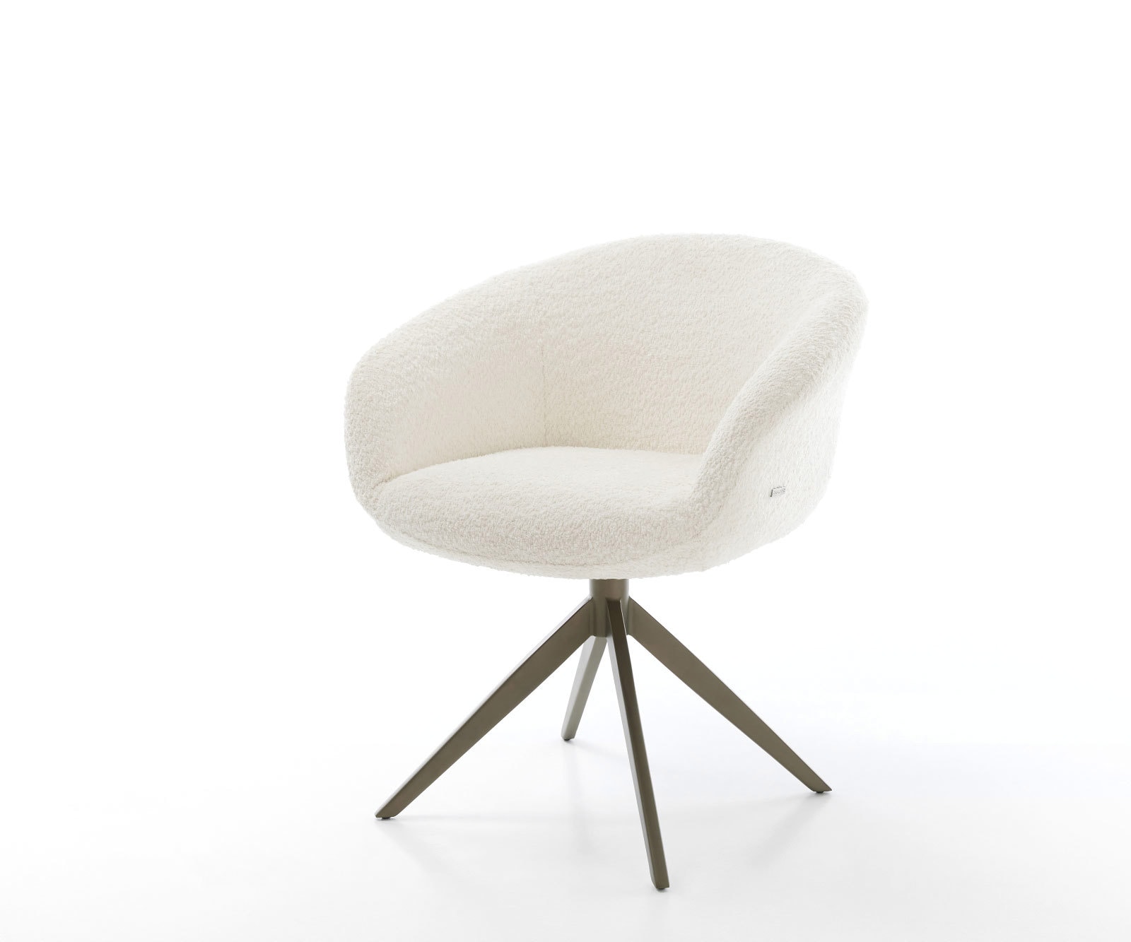 Chaise-pivotante Vinka-Flex bouclé blanc pied croisé large aspect titane pivotement sur 360° fonction bascule ressorts ensachés Chaise-pivotante Vinka-Flex bouclé blanc pied croisé large aspect titane pivotement sur 360° fonction bascule ressorts ensachés