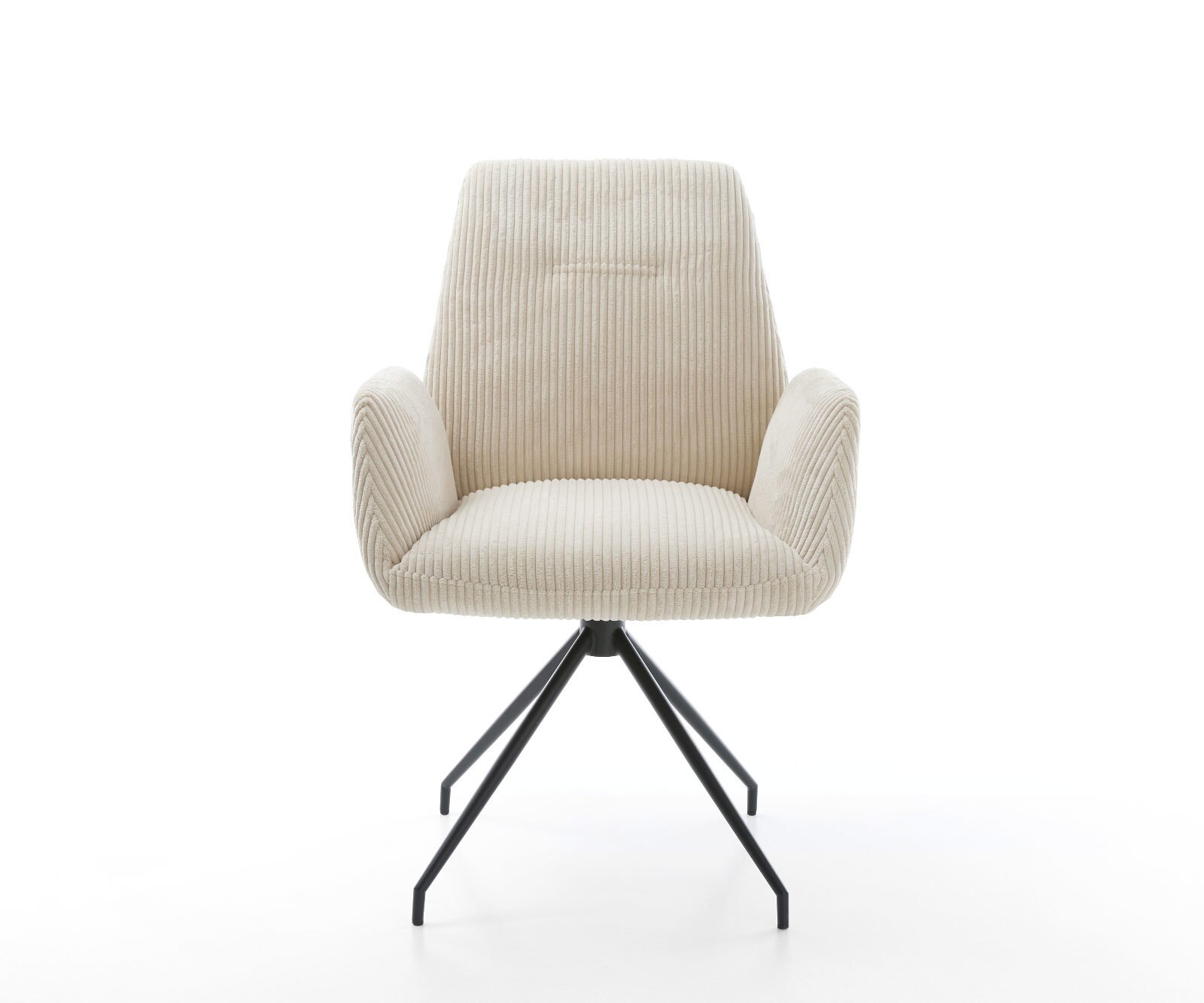 Chaise-de-salle-à-manger Zoa-Flex côtelé beige vintage pied croisé conique noir ressorts ensachés 1