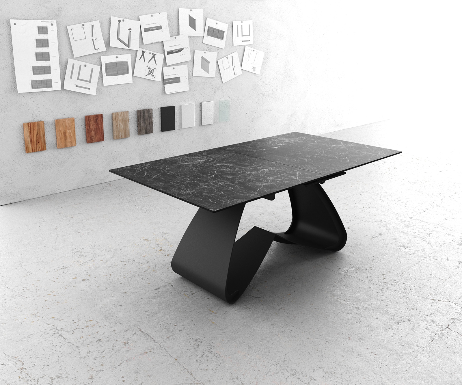 Table à manger Edge 180-220x90 céramique Laminam®Nero Greco gris cadre en W noir extensible 1 Table à manger Edge 180-220x90 céramique Laminam®Nero Greco gris cadre en W noir extensible 1