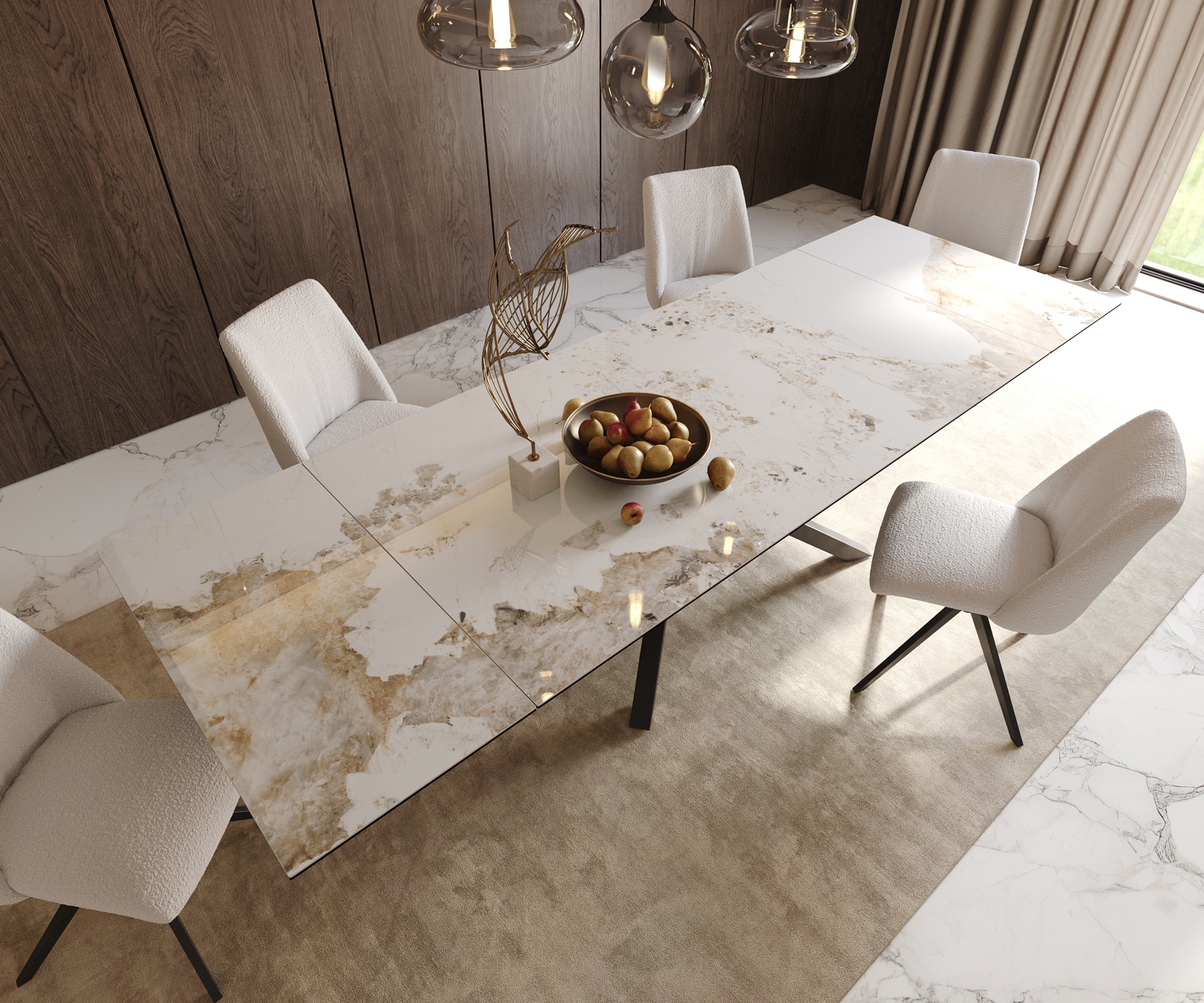 Table à manger Edge 200-300x100 céramique Minas mélange blanc-beige cadre croisé rectangulaire noir extensible 6 Table à manger Edge 200-300x100 céramique Minas mélange blanc-beige cadre croisé rectangulaire noir extensible 6