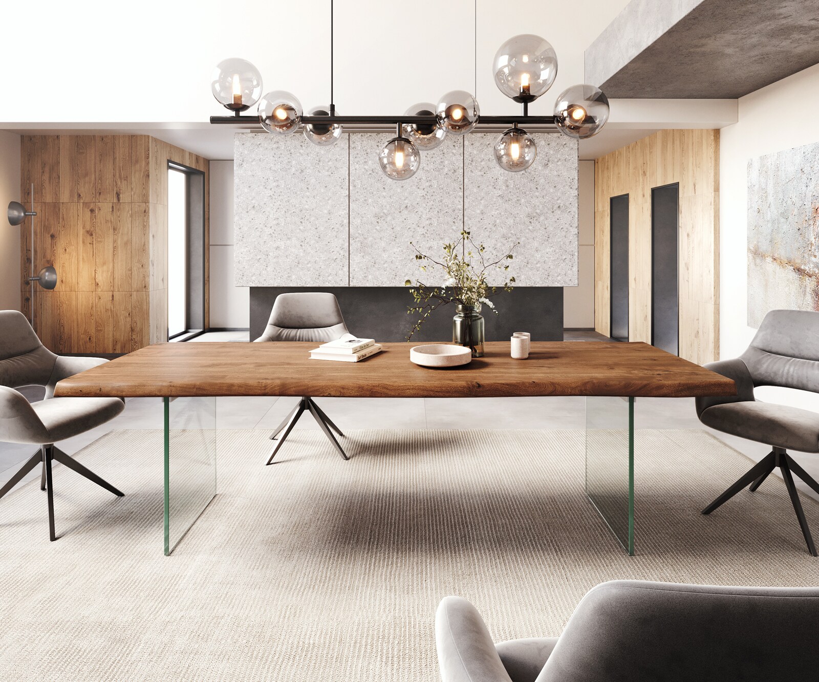 Table à manger Edge 260x100 XL acacia marron verre Live-Edge 1