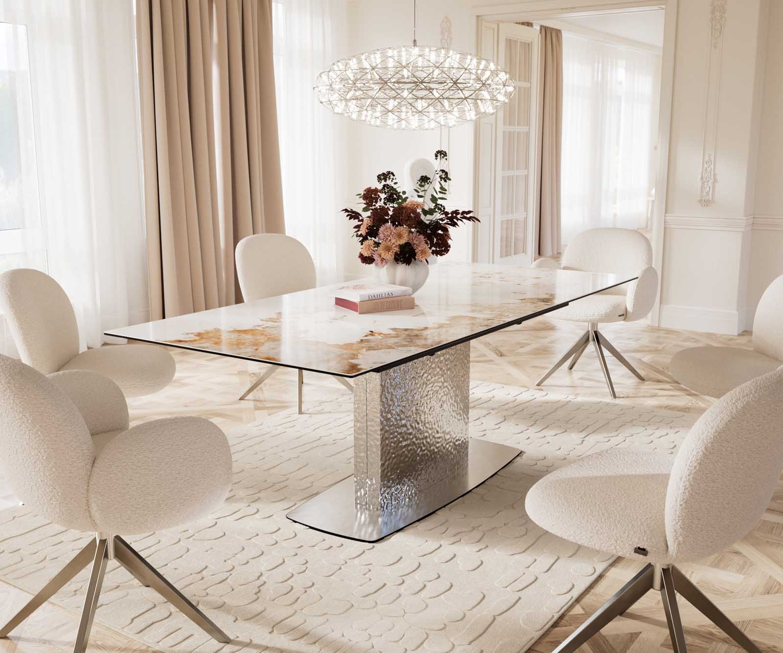 Table à manger Edge 180-220x100 céramique Minas mélange blanc-beige Wave acier inoxydable extensible 9