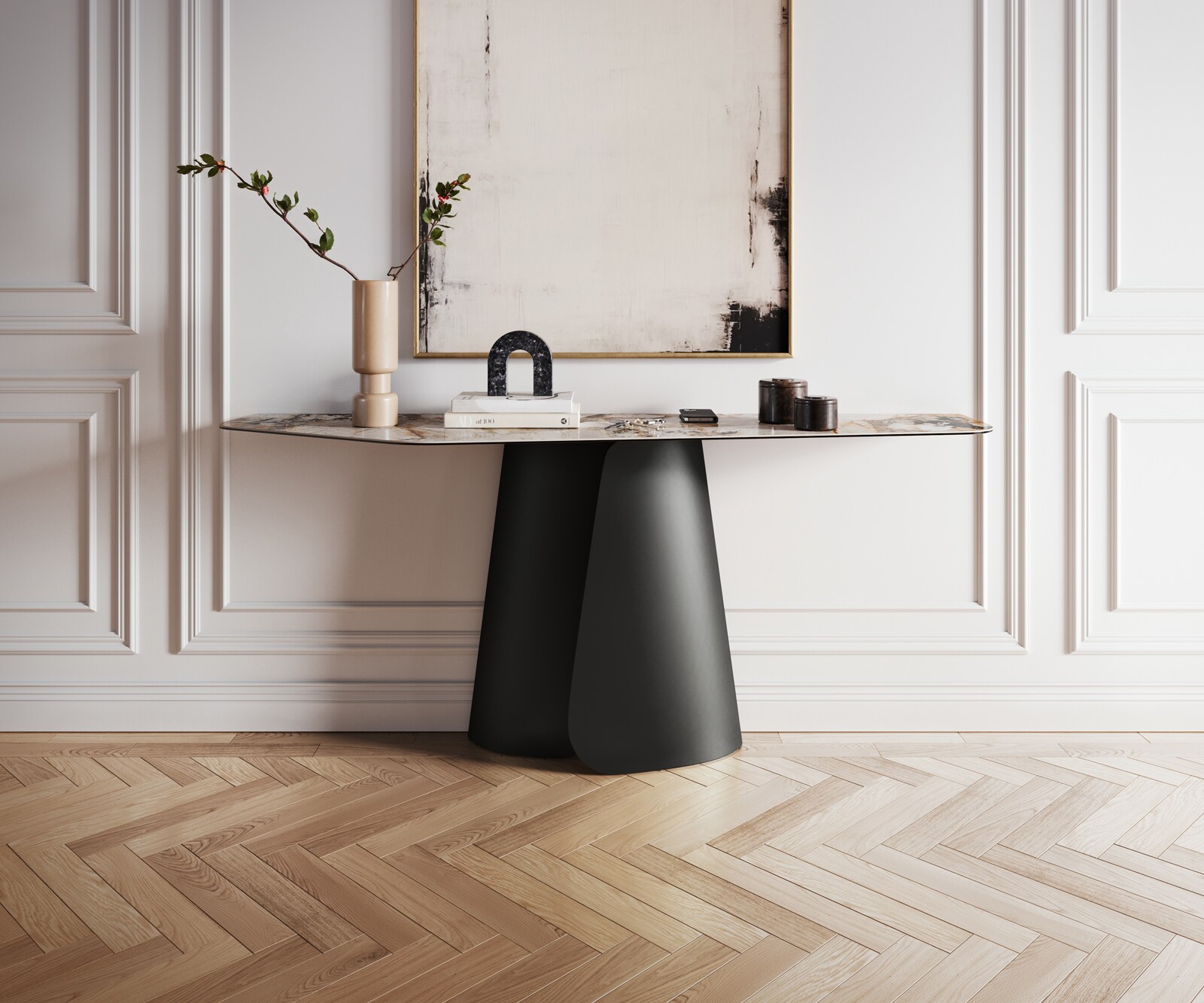 Console Edge Polygonal 180x50 cm Céramique Patagonia Poliert Livos Métal Noir 4