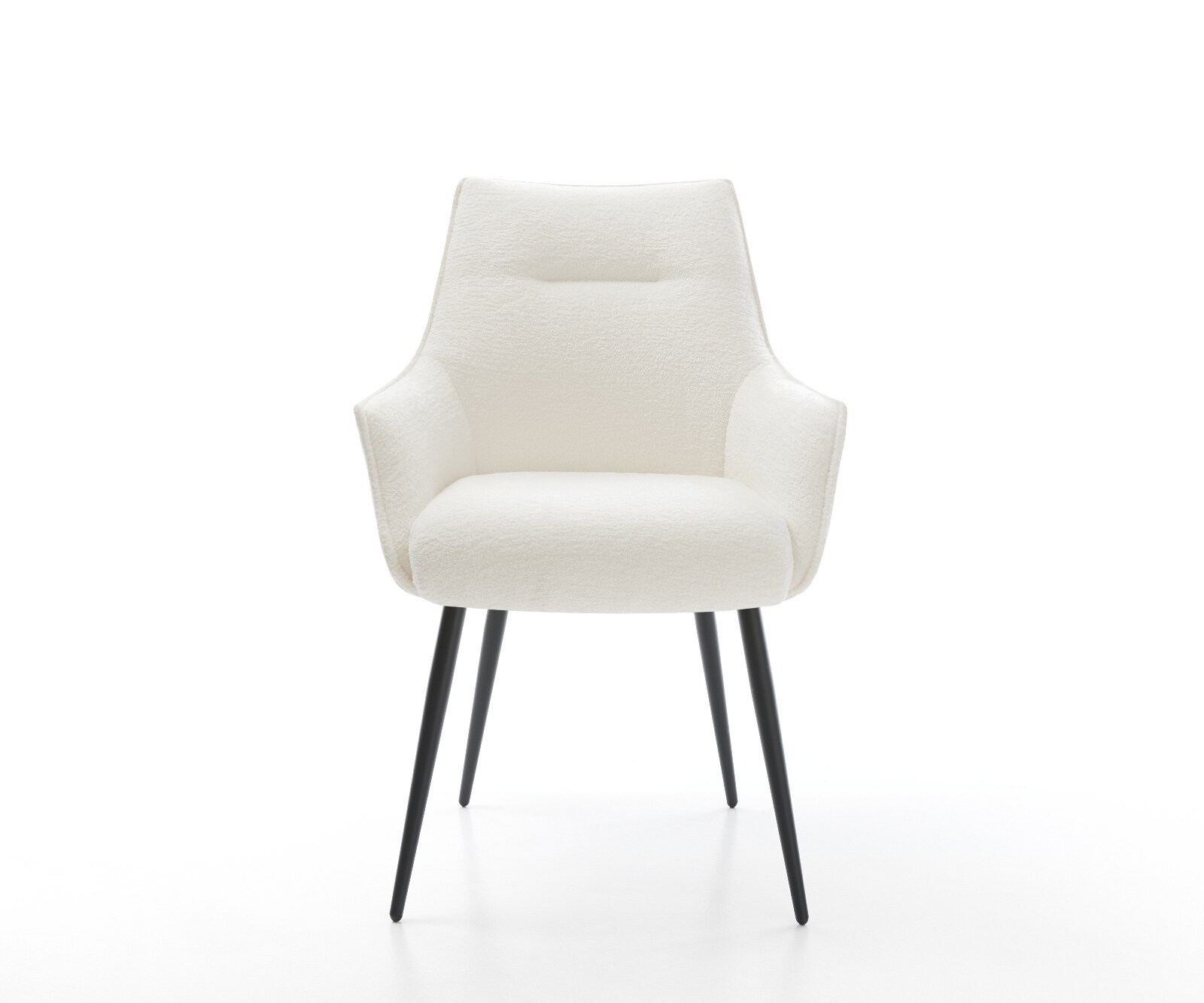 Chaise-de-salle-à-manger Alja-Flex avec accoudoirs bouclé doux beige 4 pieds coniques noir resorts ensachés 1