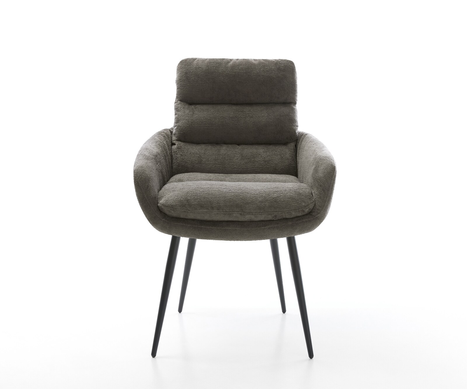 Chaise-de-salle-à-manger Abelia-Flex avec accoudoirs bouclé doux couleur boue 4 pieds coniques noir 1