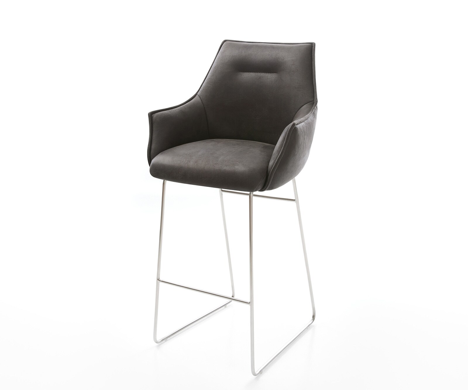 Chaise-de-bar Alja-Flex microfibre anthracite vintage cadre à patins inoxydable ressorts ensachés
