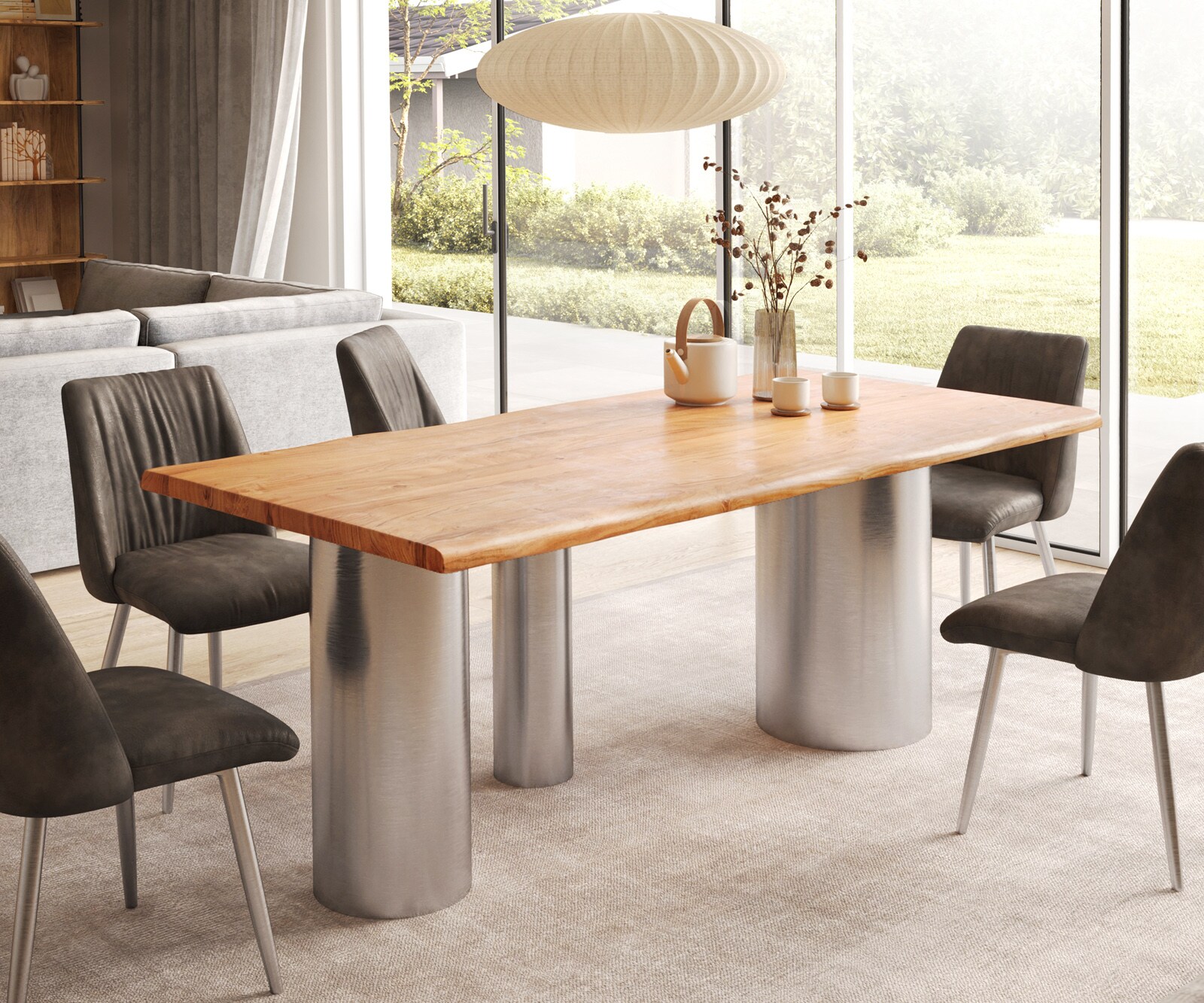 Table à manger Edge 200x100 acacia naturee Troa acier inoxydable brossé Live-Edge 1