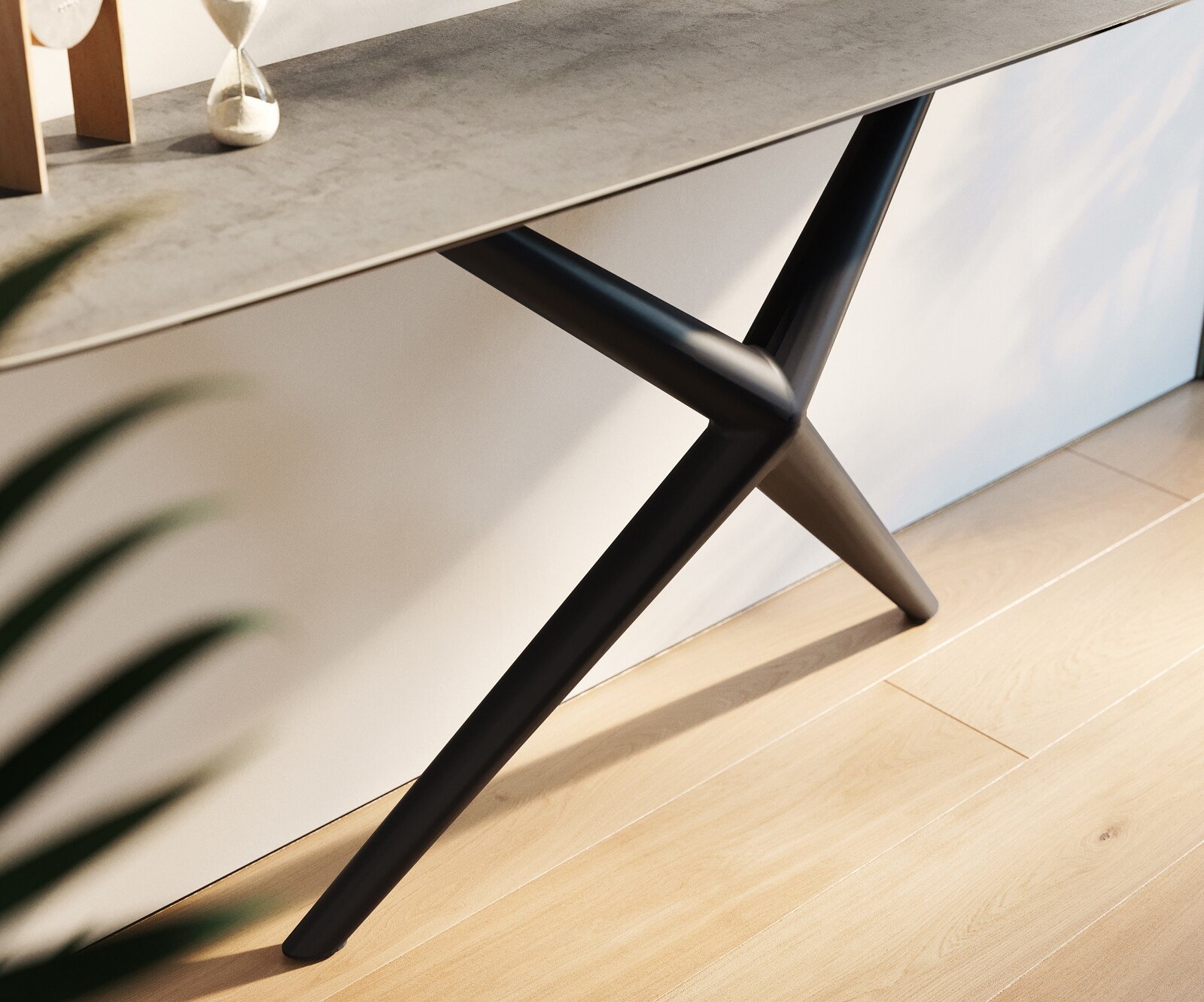 Console Edge forme bateau 180x40 cm Céramique Gris béton Estelo Métal Noir 6