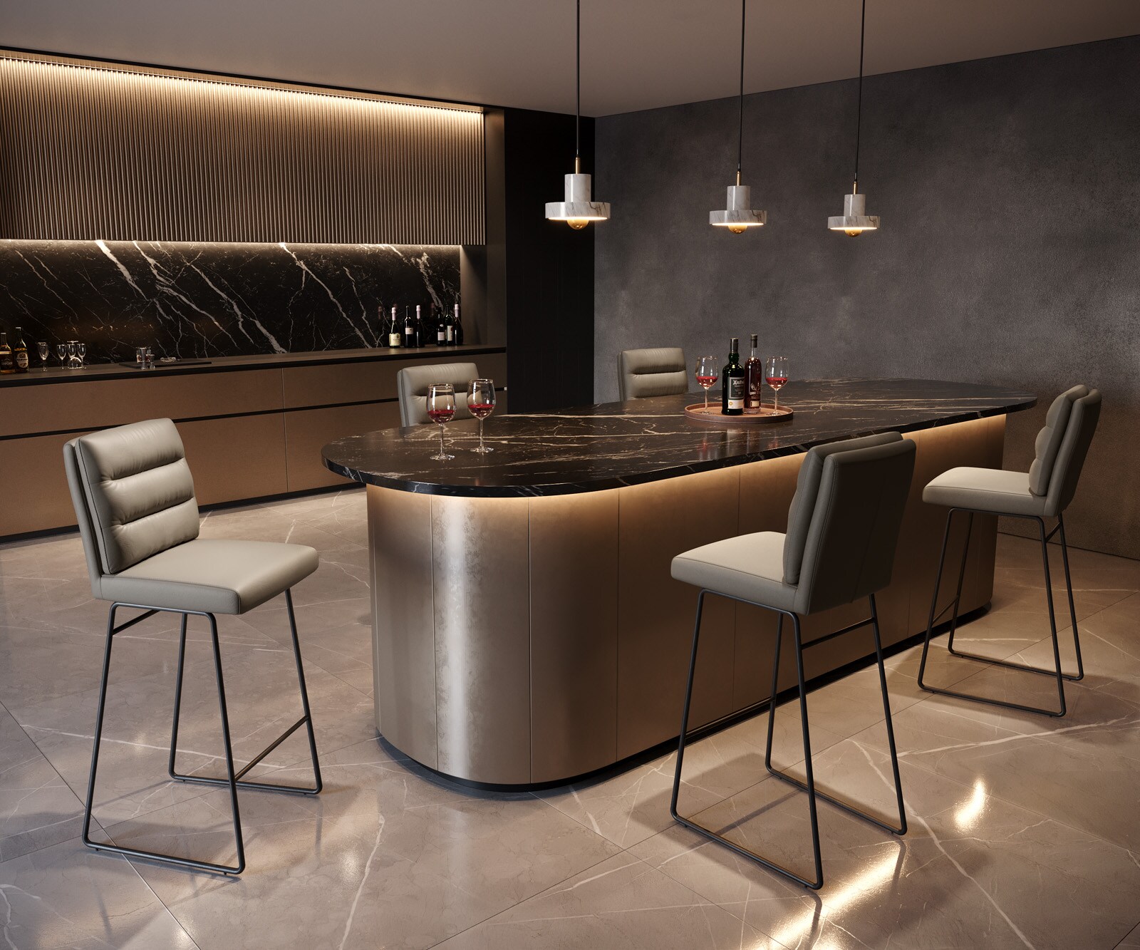 Chaise-de-bar Pela-Flex cuir véritable boue cadre à patins métal noir ressorts ensachés 3