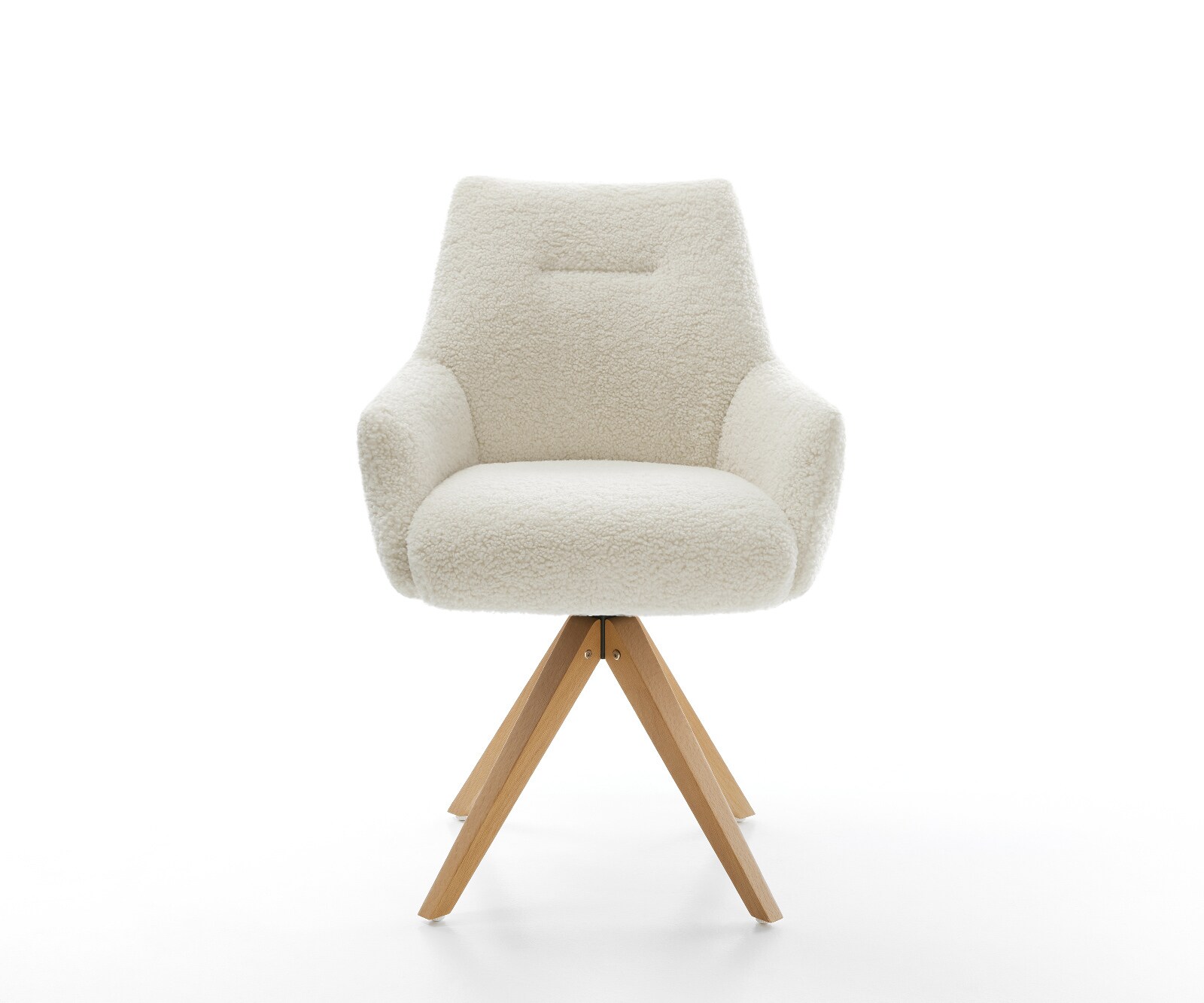 Chaise-pivotante Alja-Flex avec accoudoirs tissu teddy beige pied en bois angulaire naturel pivotement sur 180° resorts ensachés 1