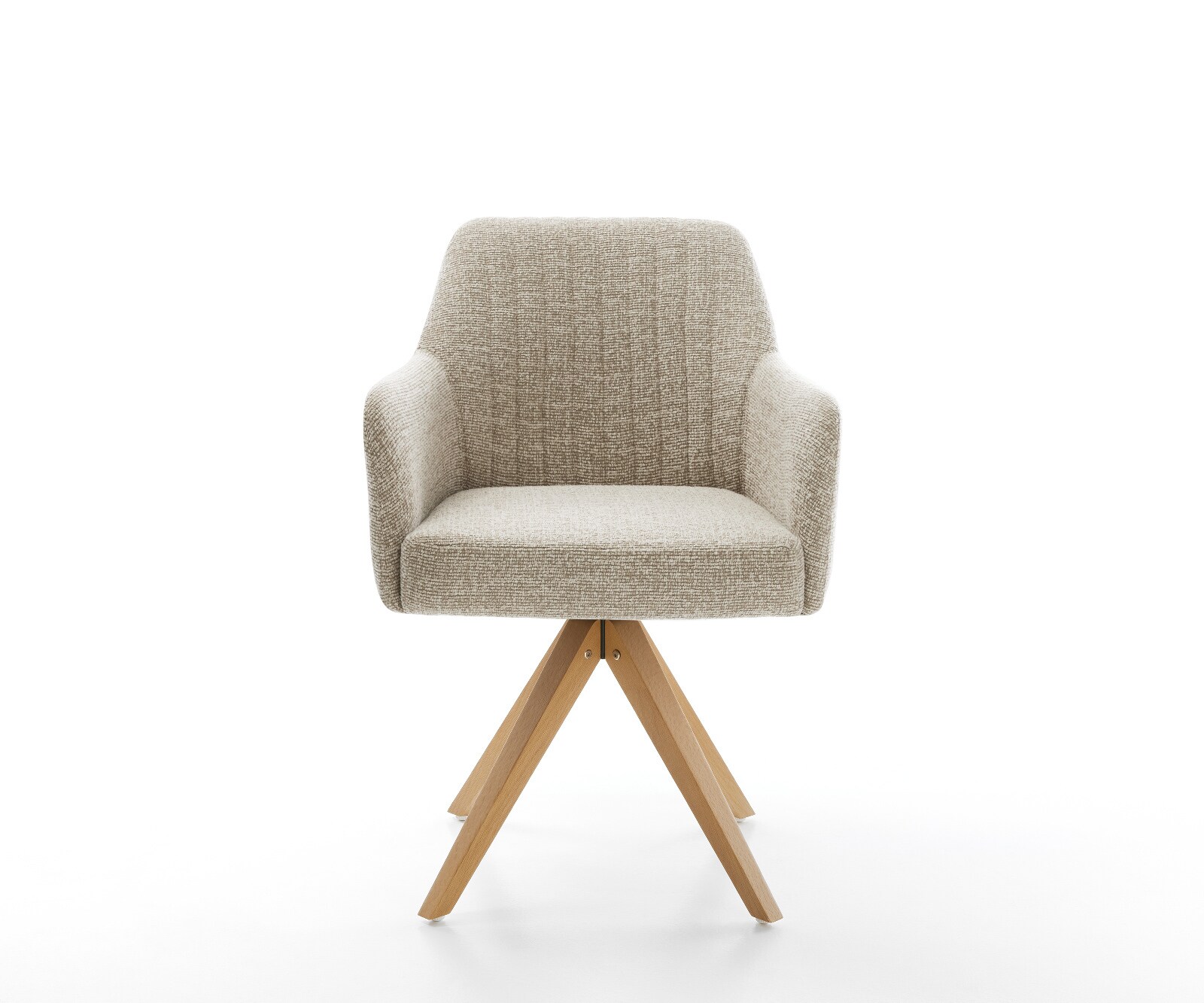 Chaise-pivotante Greg-Flex tissu tissé doux beige pied en bois angulaire naturel pivotement sur 180° ressorts ensachés 2