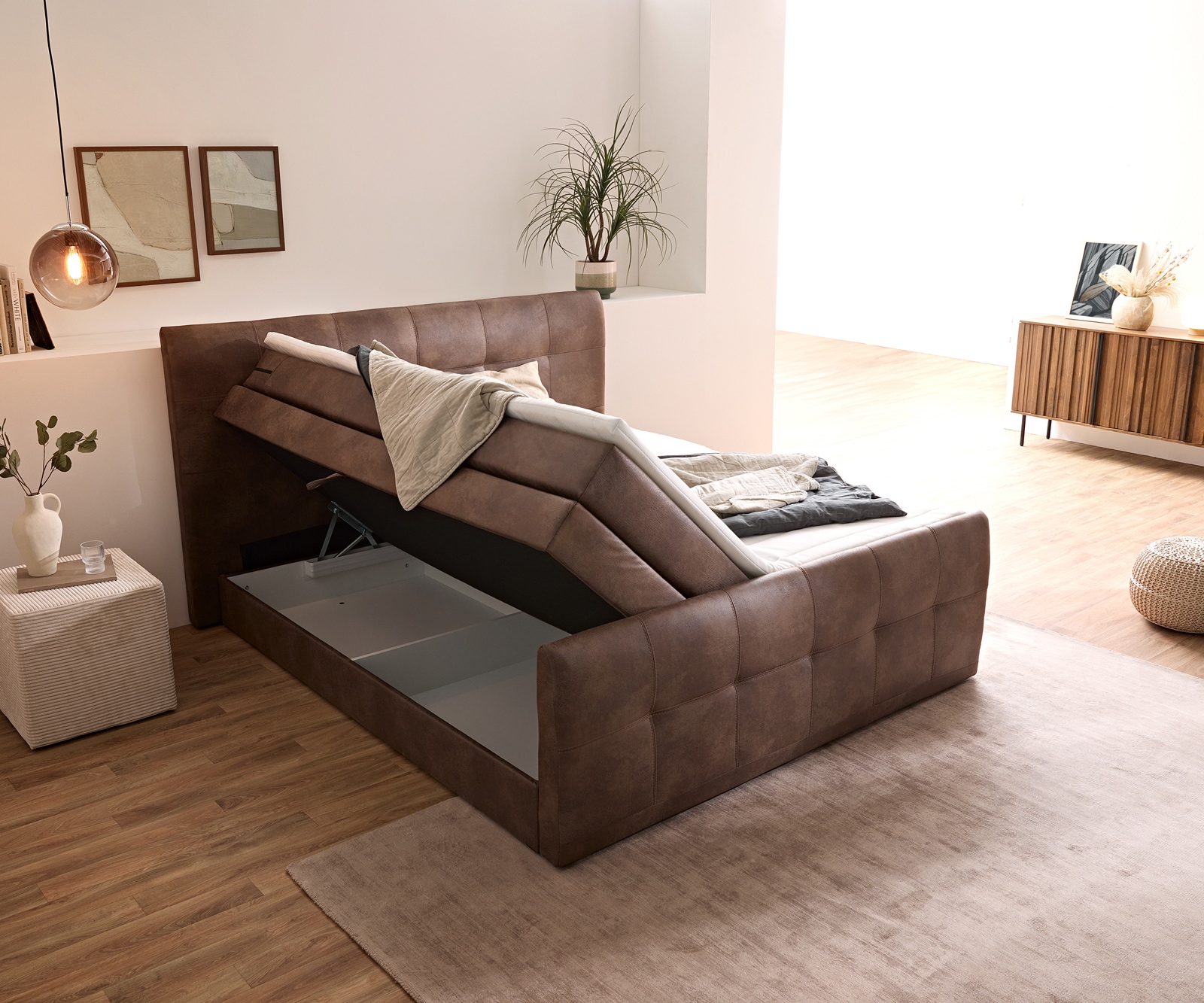 Lit Amarillo 180x200 cm marron avec sur-matelas sommier tapissier 4 Lit Amarillo 180x200 cm marron avec sur-matelas sommier tapissier 4