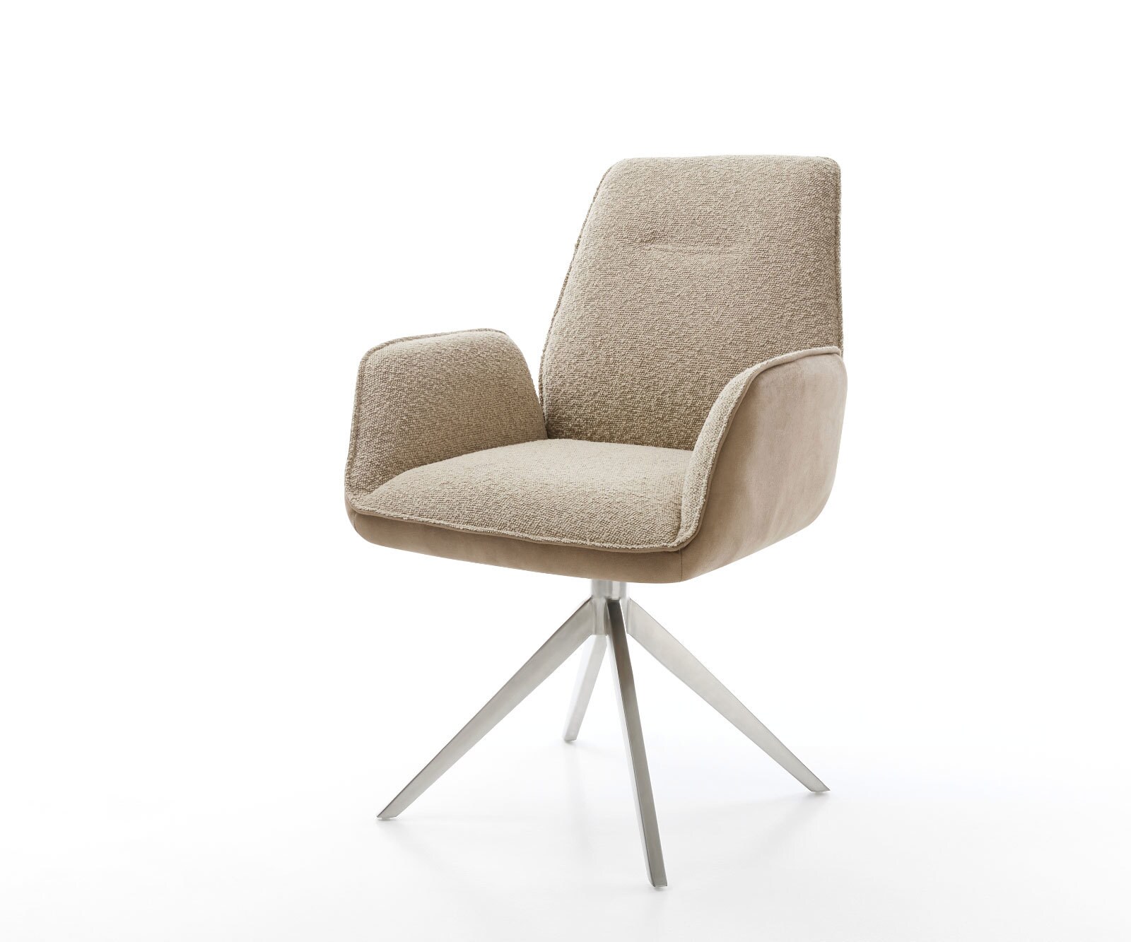 Chaise-pivotante Zoa-Flex tissu mixte couleur boue pied croisé large acier inoxydable brossé pivotement sur 360° fonction bascule ressorts ensachés 1