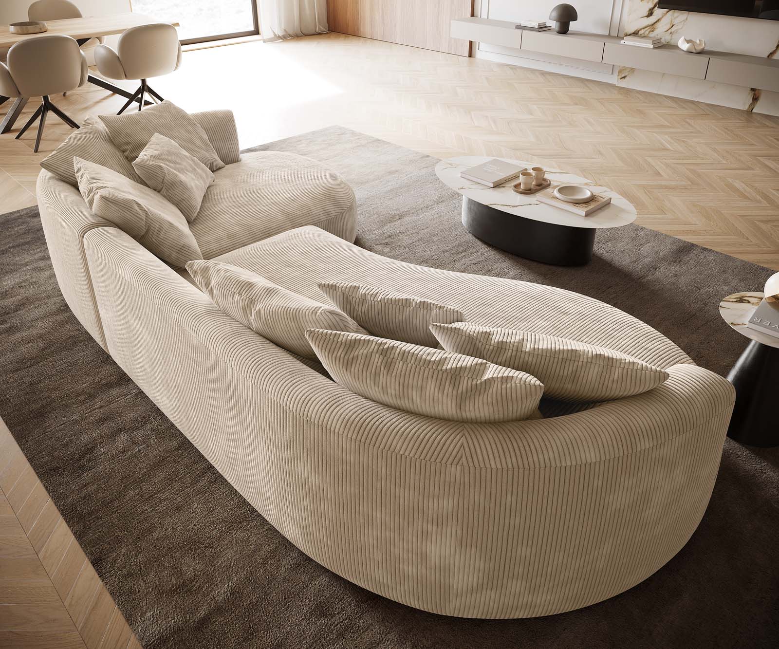 Canapé Edina 330x170 cm Velours côtelé Beige 5
