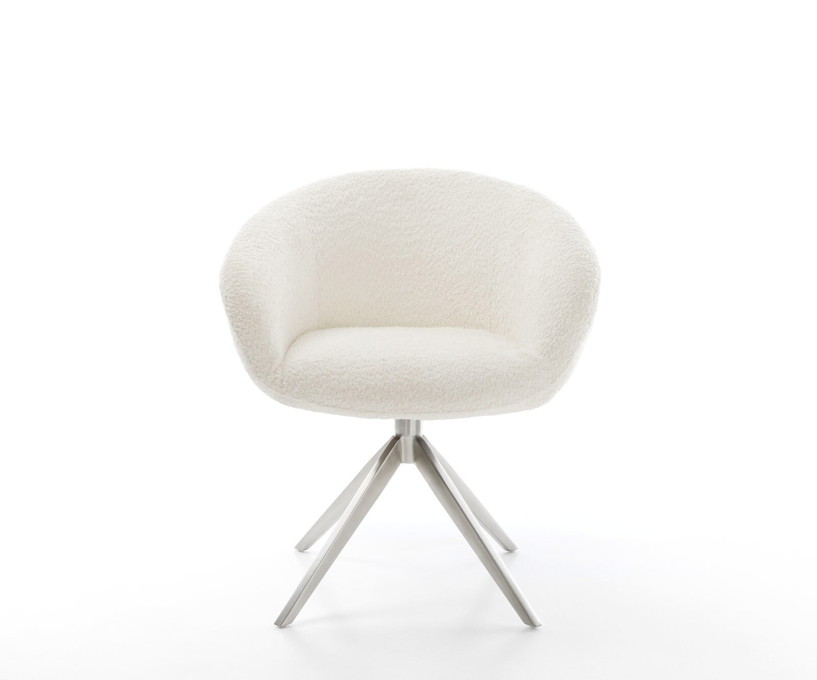Chaise-pivotante Vinka-Flex bouclé blanc pied croisé large acier inoxydable brossé pivotement sur 360° fonction bascule ressorts ensachés 1