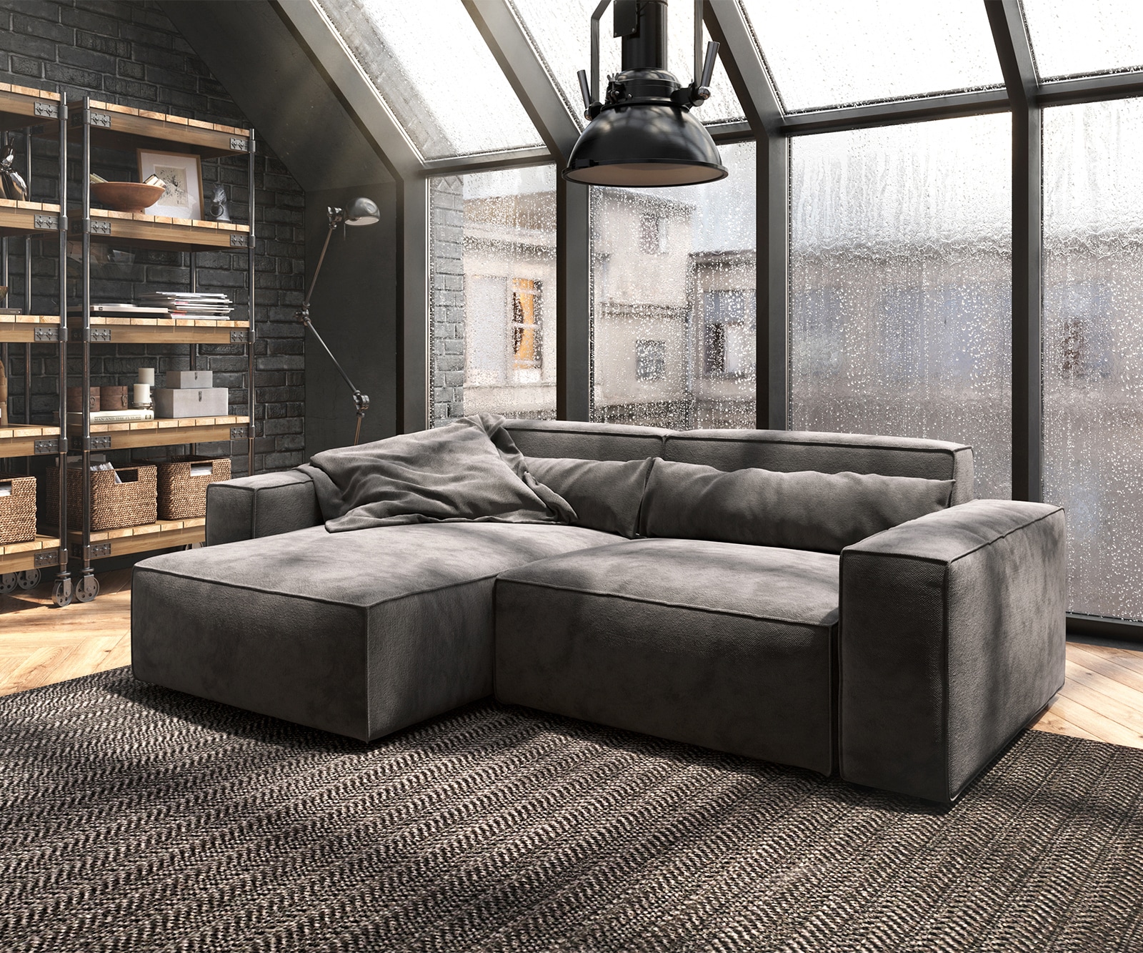Canapé d'angle Sirpio 230x155 cm Microfibre Marron Kaki Recamiere variable Canapé d'angle Sirpio 230x155 cm Microfibre Marron Kaki Recamiere variable