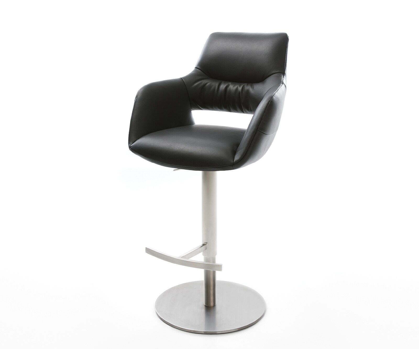 Chaise-de-bar Yago-Flex cuir véritable noir pied pivotant réglable en hauteur acier inoxydable pivotant ressorts ensachés 1