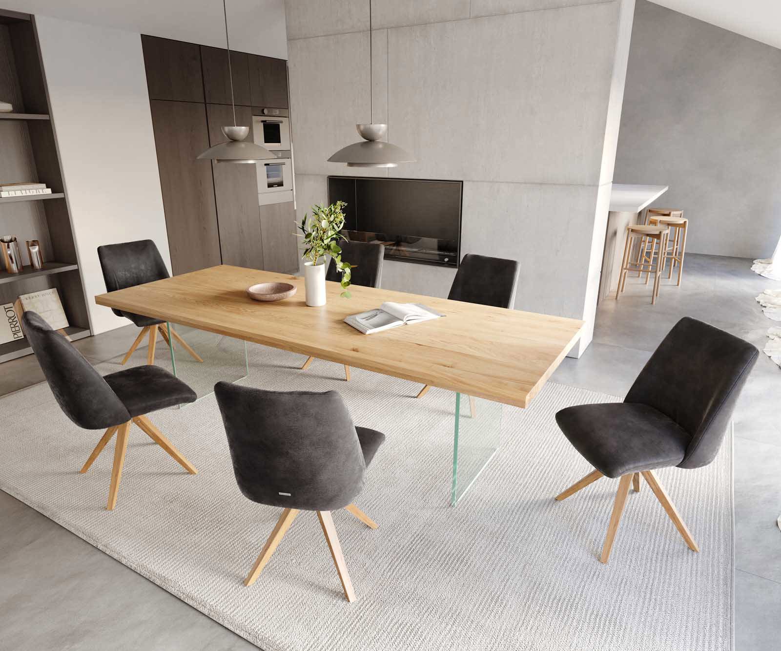 Chaise-pivotante Elso-Flex microvelours anthracite vintage pied en bois angulaire naturel pivotement sur 180° ressorts ensachés 4 Chaise-pivotante Elso-Flex microvelours anthracite vintage pied en bois angulaire naturel pivotement sur 180° ressorts ensachés 4