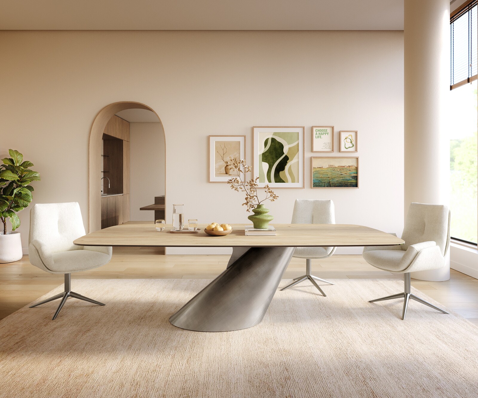 Table à manger Edge Boot 240x120 cm Céramique Laminam® Sabbia Eichefarbig Cono Métalic Argent 1