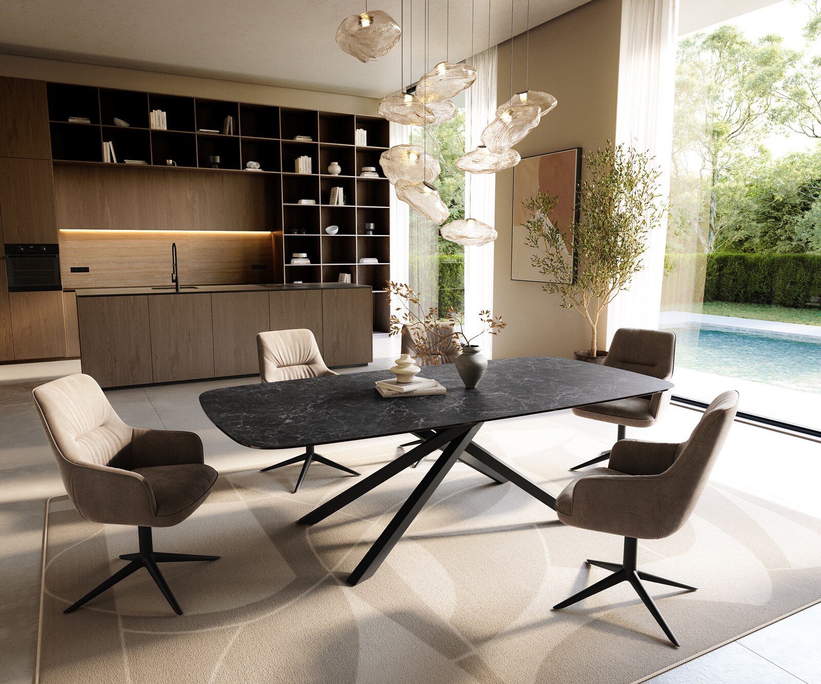 Table à manger Edge Boot 240x120 cm Céramique Laminam® Nero Greco Anthracite piètement en croix Rectangle Noir 6