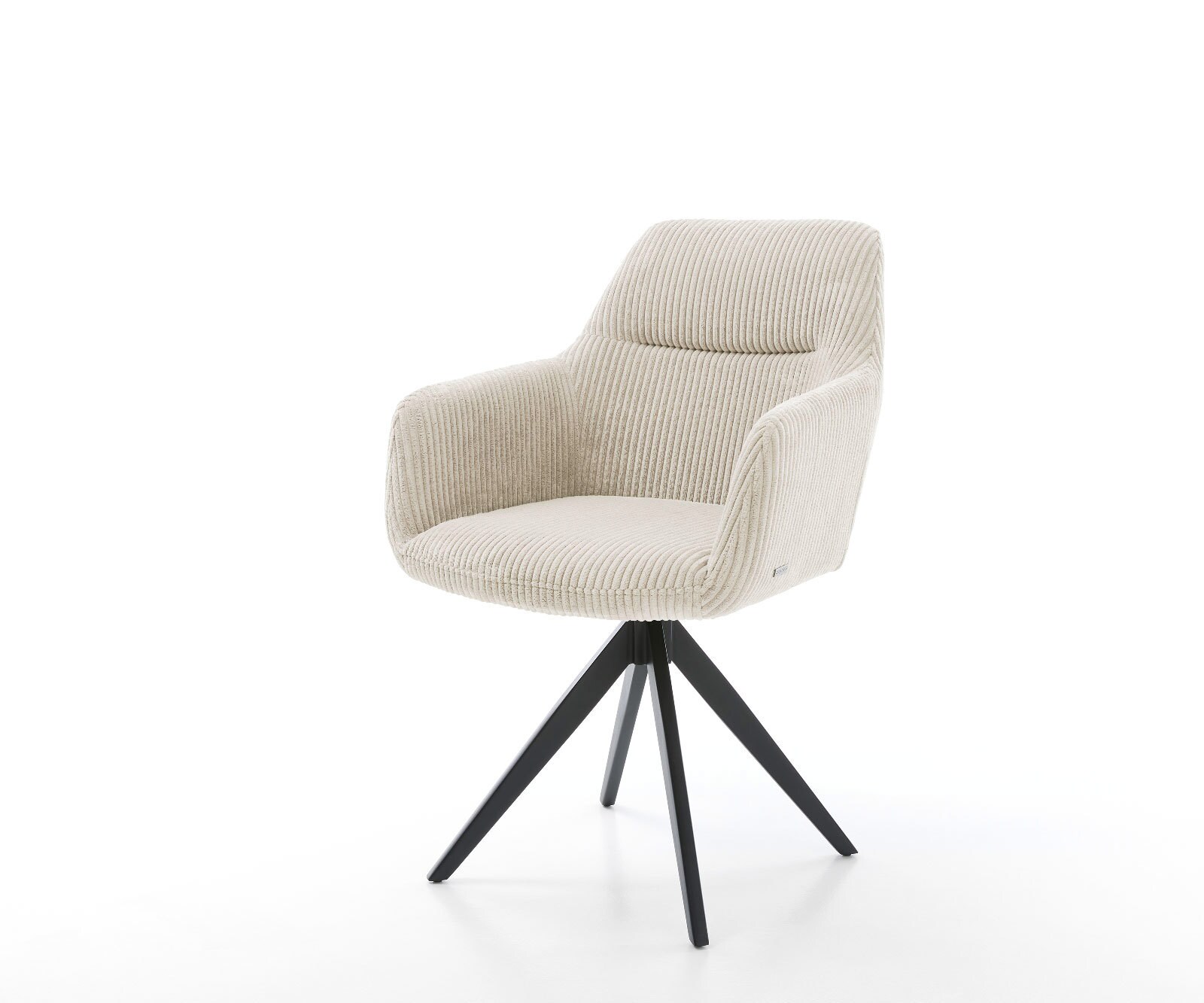 Chaise-de-salle-à-manger Pejo-Flex côtelé beige vintage pied croisé angulaire noir ressorts ensachés