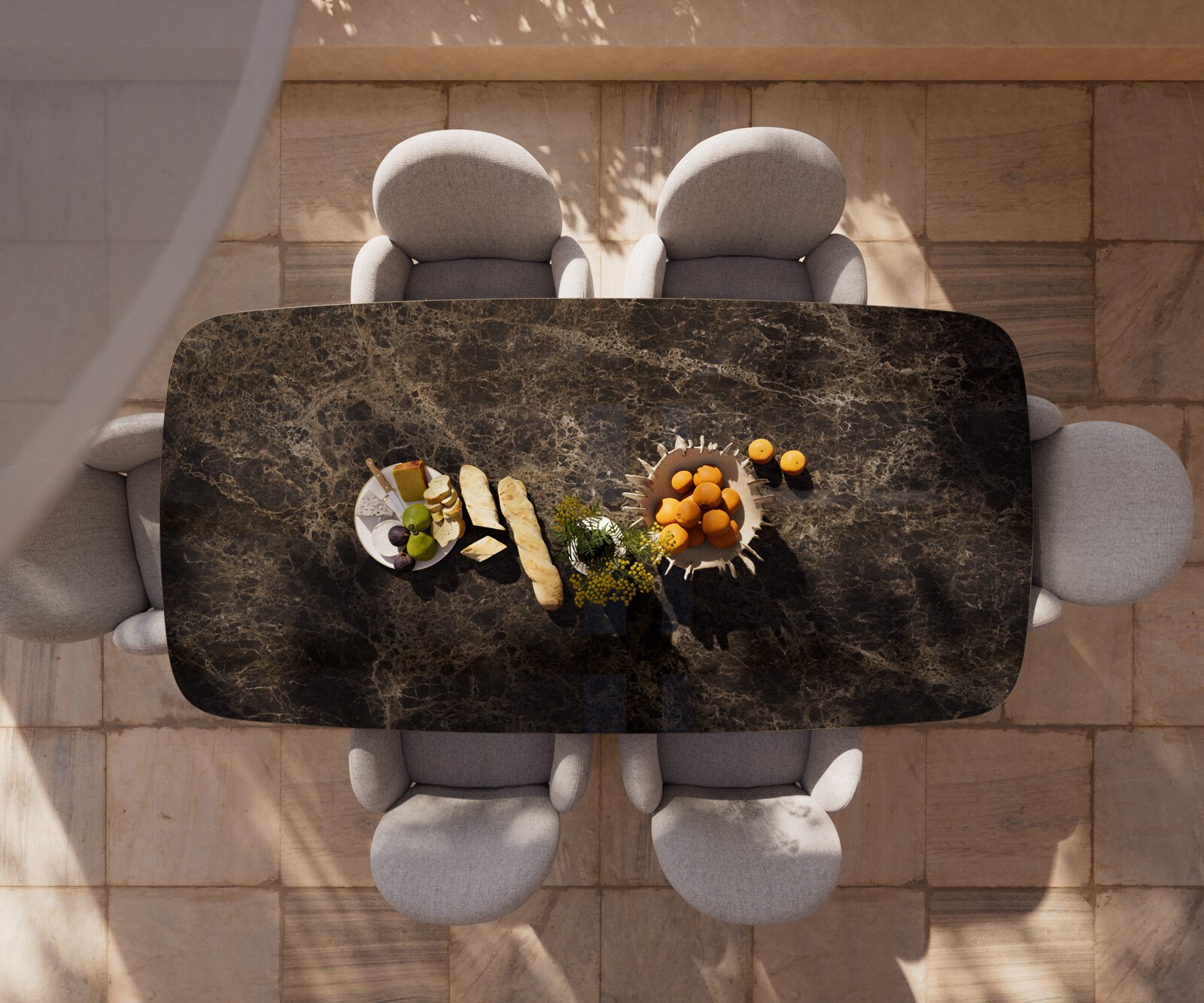 Table d’extérieur Edge Boot 240x120 cm céramique Laminam® Emperador Extra Lucidato brun foncé piètement croisé rectangulaire noir 5