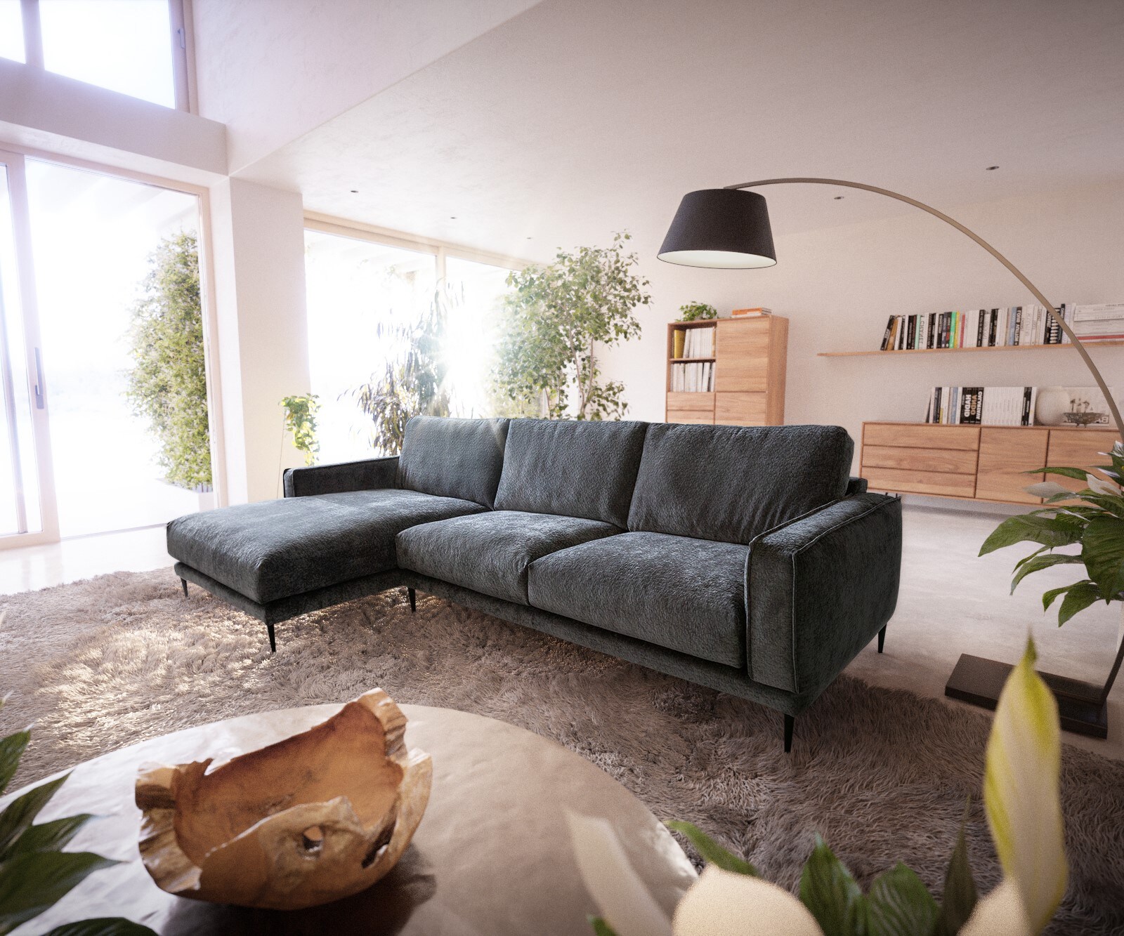 Canapé-d'angle Sottil 291x163 cm gris pouf droit 3