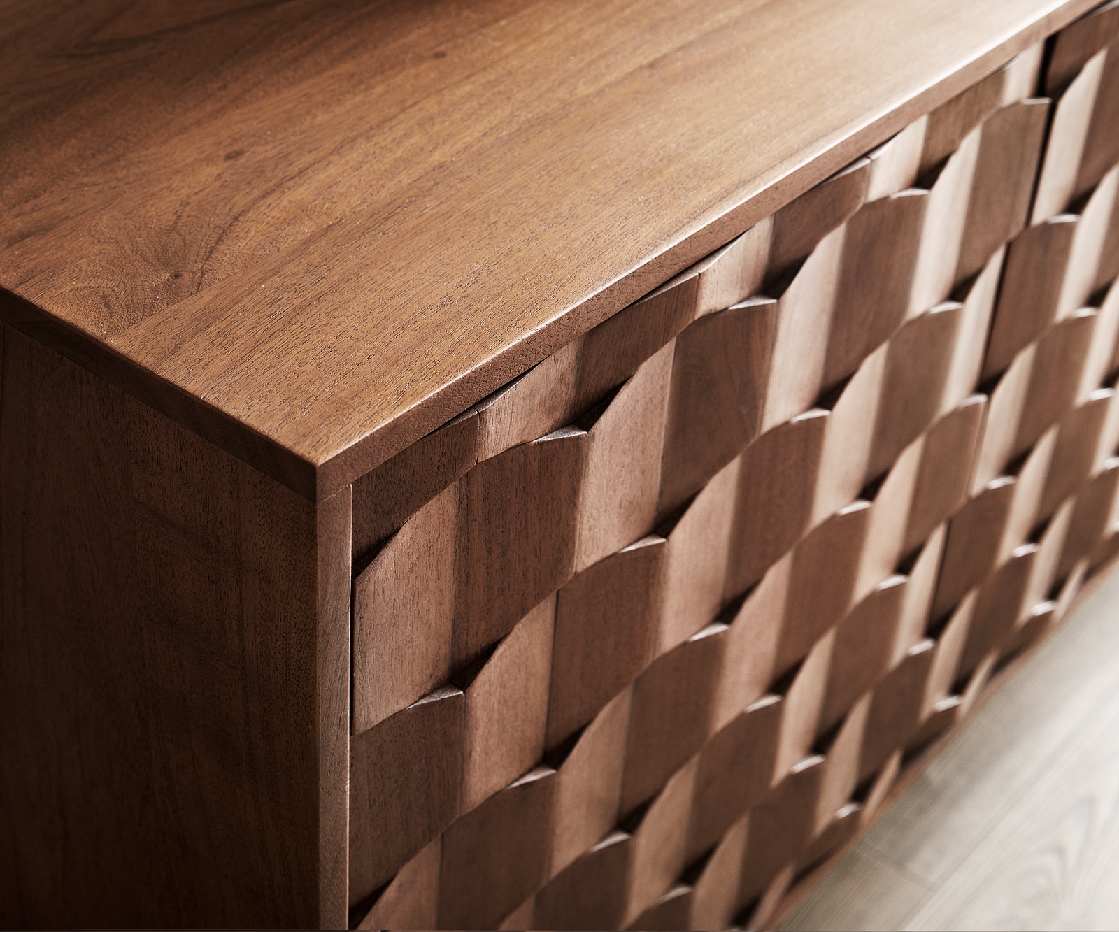 Buffet Fevo 145 cm acacia marron 2 portes 3 tiroirs Pied-L 5 Buffet Fevo 145 cm acacia marron 2 portes 3 tiroirs Pied-L 5