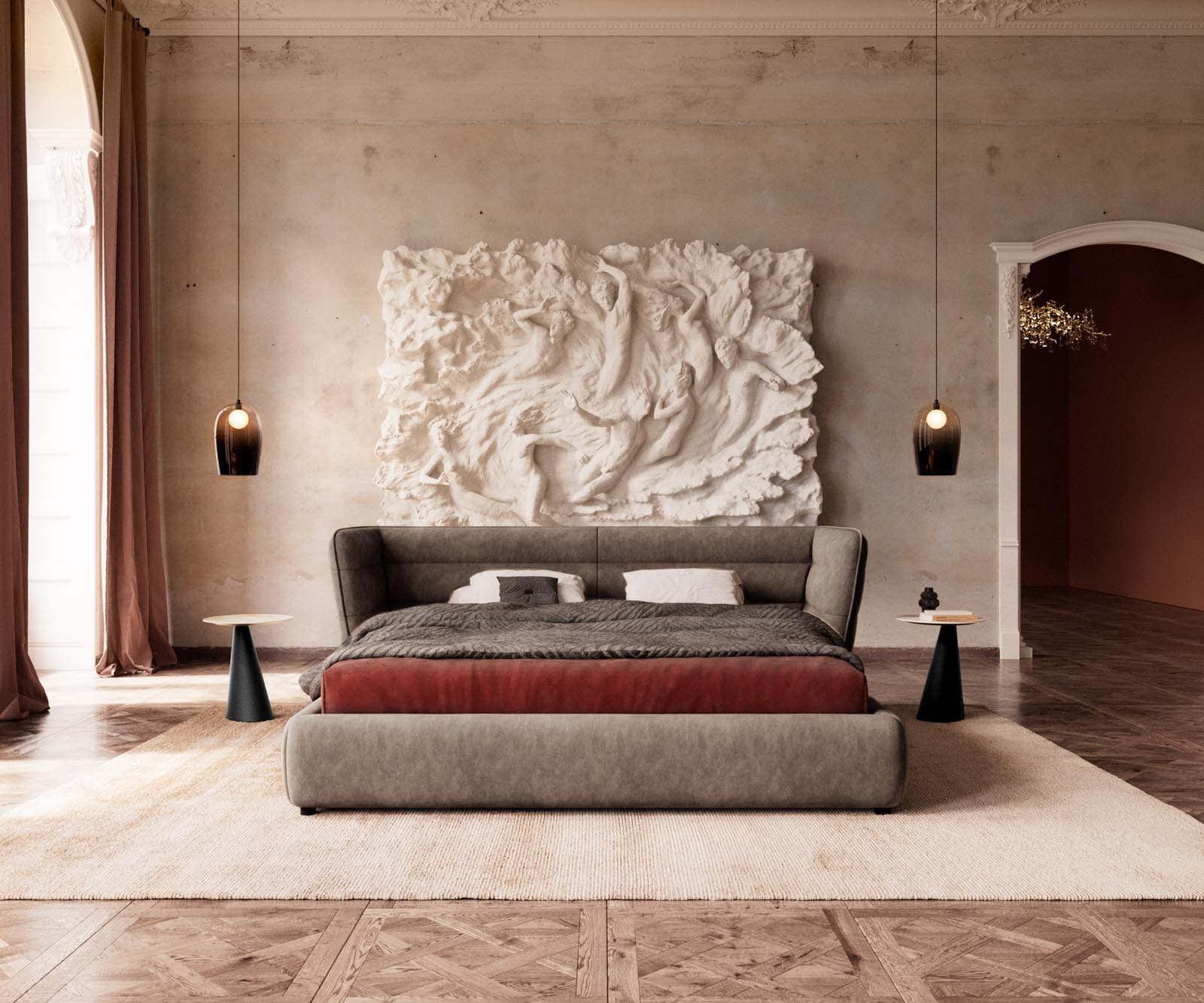 Sommier rembourré Simea 180x200 cm microfibre taupe vintage 1 Sommier rembourré Simea 180x200 cm microfibre taupe vintage 1