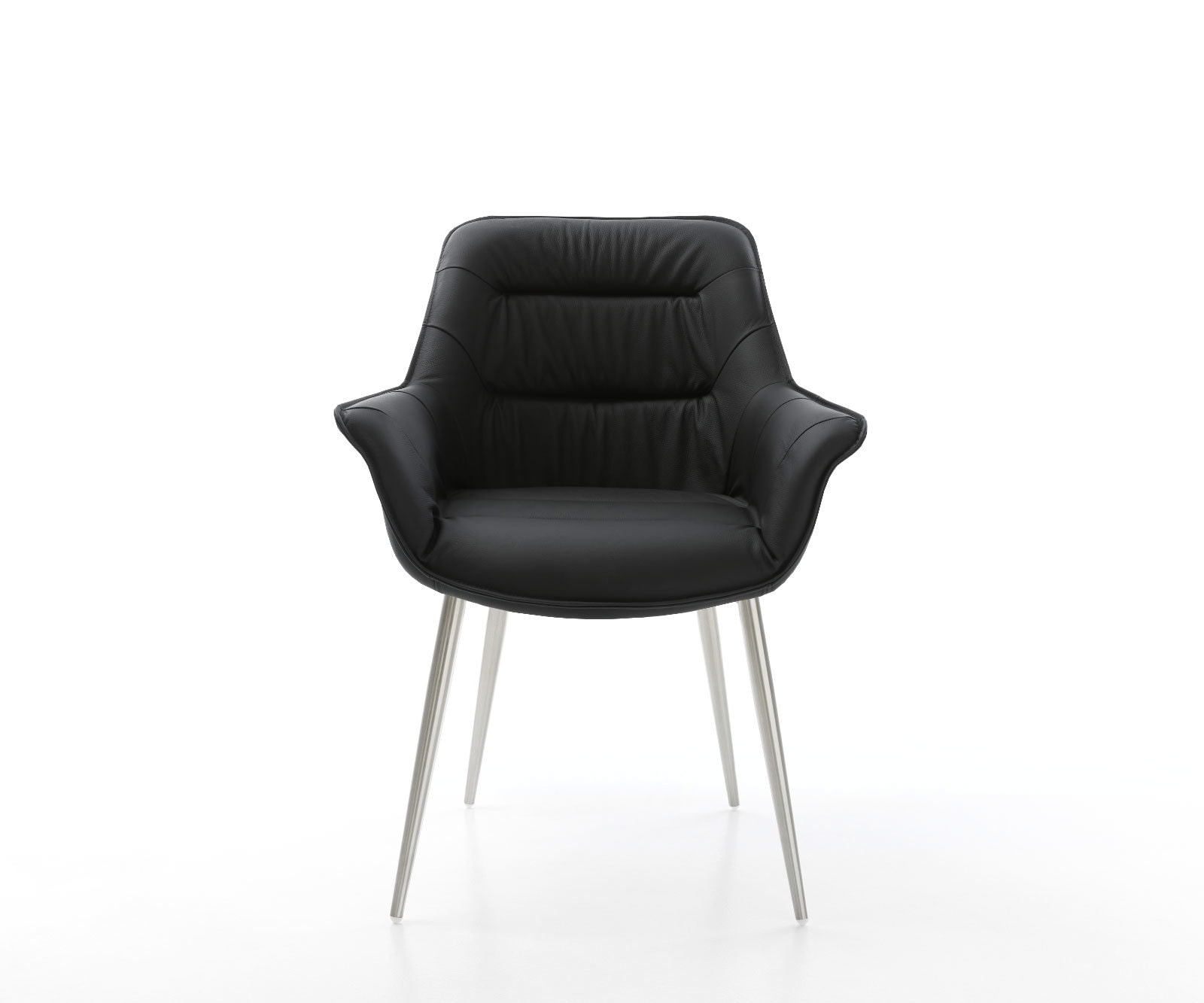 Chaise-de-salle-à-manger Kaira-Flex cuir de vache noir 4 pieds coniques acier inoxydable brossé 1 Chaise-de-salle-à-manger Kaira-Flex cuir de vache noir 4 pieds coniques acier inoxydable brossé 1