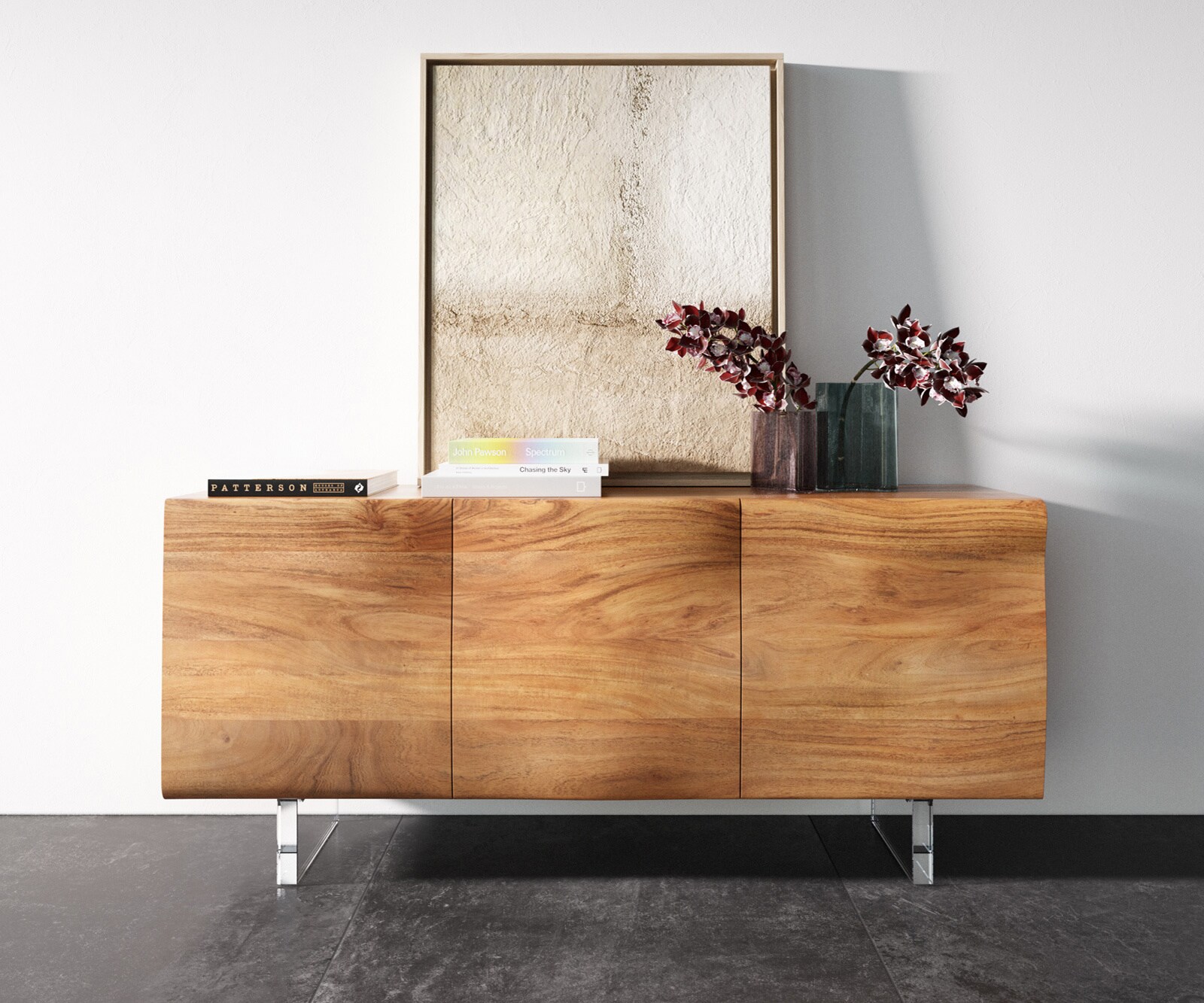 Buffet New Live-Edge 145 cm acacia naturel 3 portes pied acrylique 4
